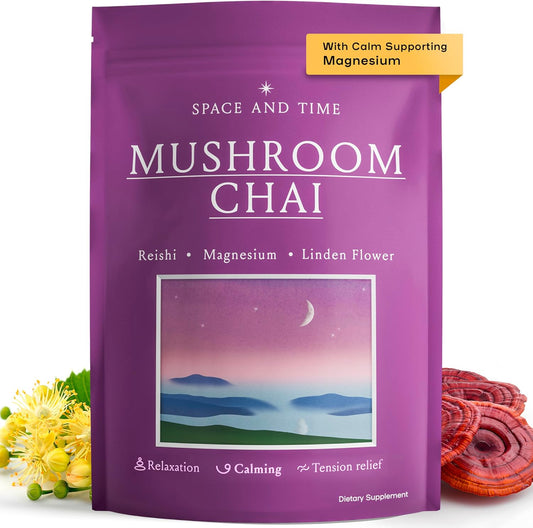 SPACE AND TIME Relax - Mushroom Chai Tea - 20 Cups of Calm & Relaxation - Mushroom Tea with Reishi, Magnesium & L-Theanine