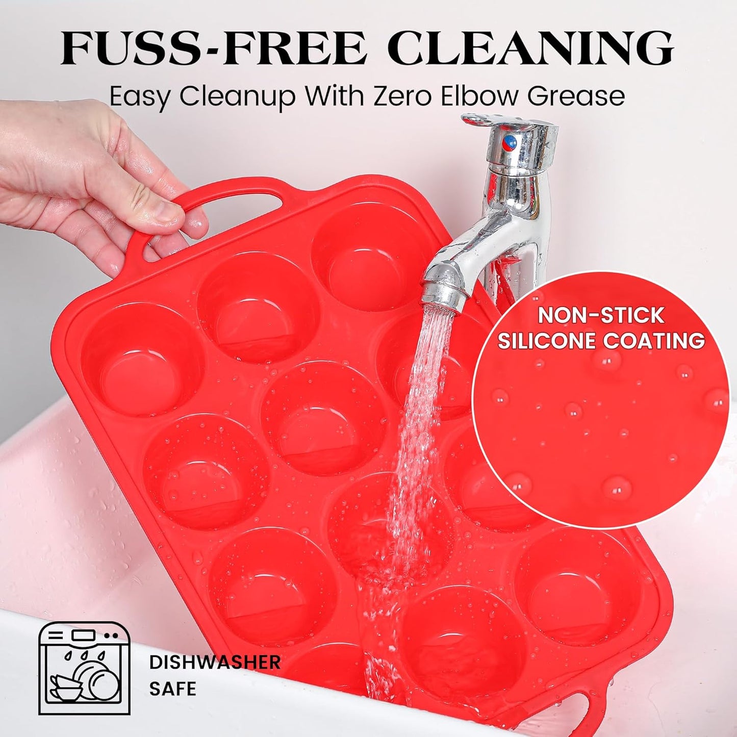 8 Pcs Silicone Muffin Pan Set, 12 Cup Regular & 24 Cup Mini Nonstick Muffin Tray with 6 Pcs Utensils, Silicone Muffin Pan for Baking with Metal Reinforced Frame, BPA Free (Red)