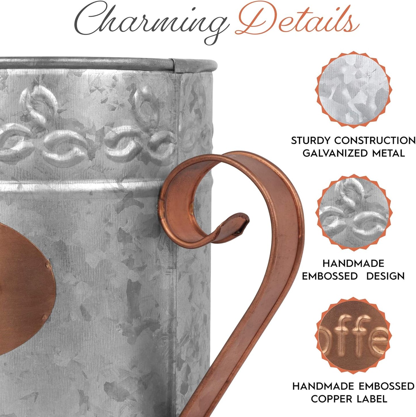 Autumn Alley Farmhouse Coffee Pod Holder Organizer – Galvanized Dual Toned Rustic Farmhouse Décor Basket for Counter – Vintage Copper Label & Handle – Industrial Chic Country Décor Accessories