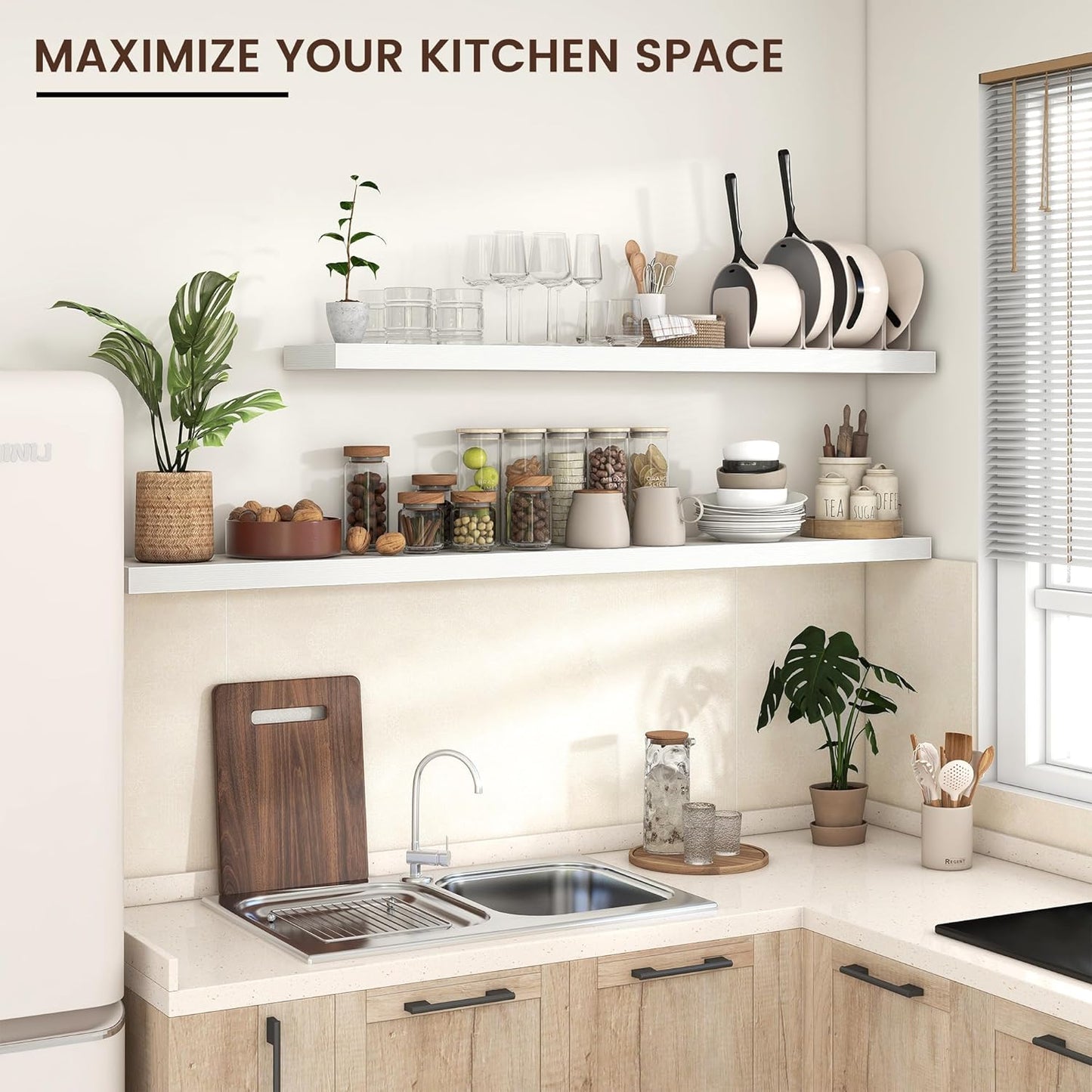 Floating Shelves for Wall, Large Wall Mounted Shelves with Invisible Brackets, Long Wood Floating Shelf for Living Room, Bedroom, Kitchen, (White, 55" W x 9" D x 1.5" H)