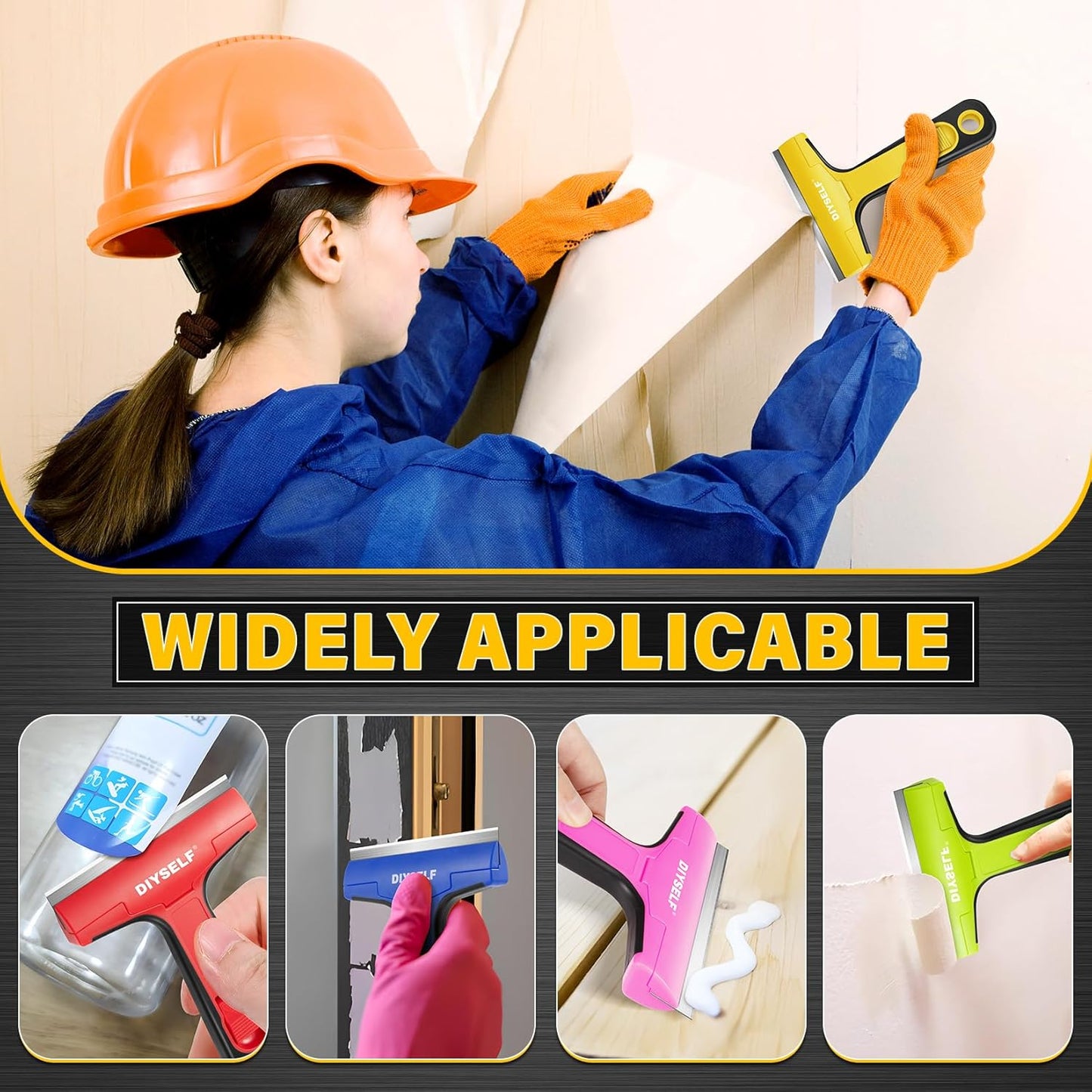 DIYSELF Razor Blade Scraper, 1 Pack Razor Scraper, 4 Inch Razor Blade Scraper Tool with 10 Extra Blades, Scraper for Cleaning, Glass Top Stove, Sticker Removal, Floor, Glass Scraper, Paint Scraper