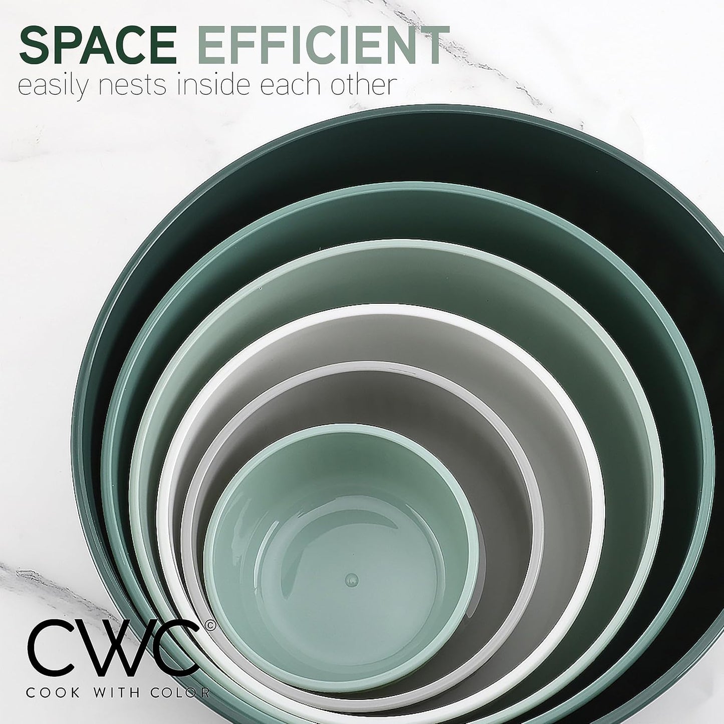 COOK WITH COLOR Prep Bowls with Lids- Wide and Deep Nesting Plastic Small Mixing Bowl Set with Lids, 12 Piece Set - Wide Bowls, Sage