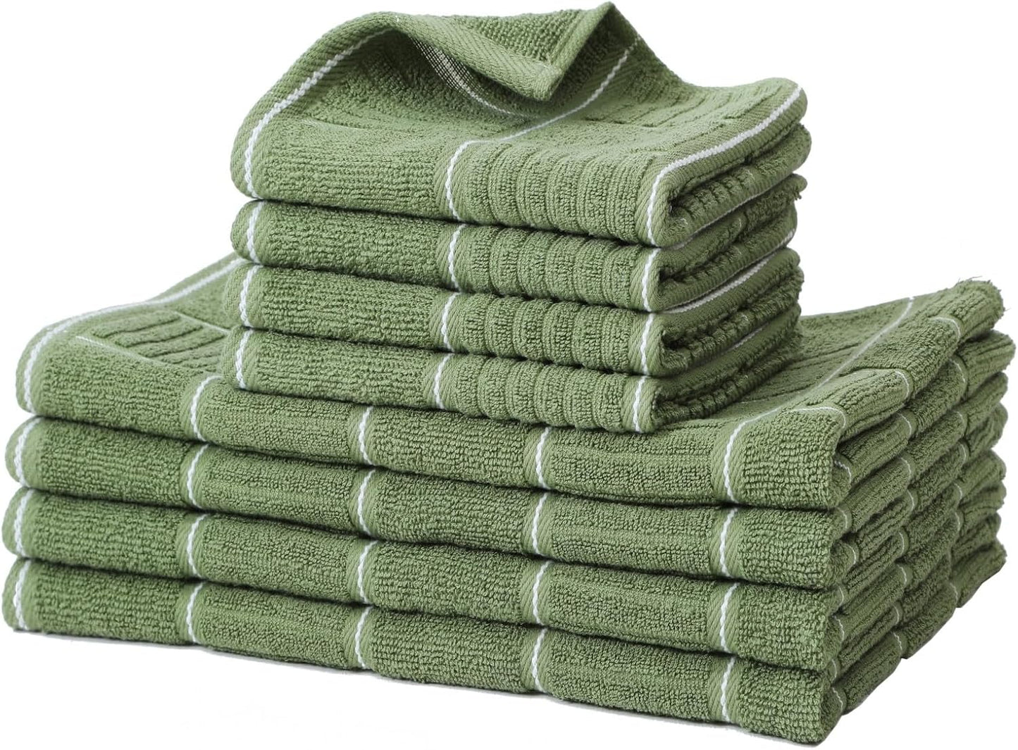 Glynniss Kitchen Towels and Dishcloths Set, Four Dish Towels 16x26 Inches, Four Absorbent Dish Cloths for Washing Dishes 12x12 Inches, Cleaning and Drying for Everyday Use Pack of 8 (Green)