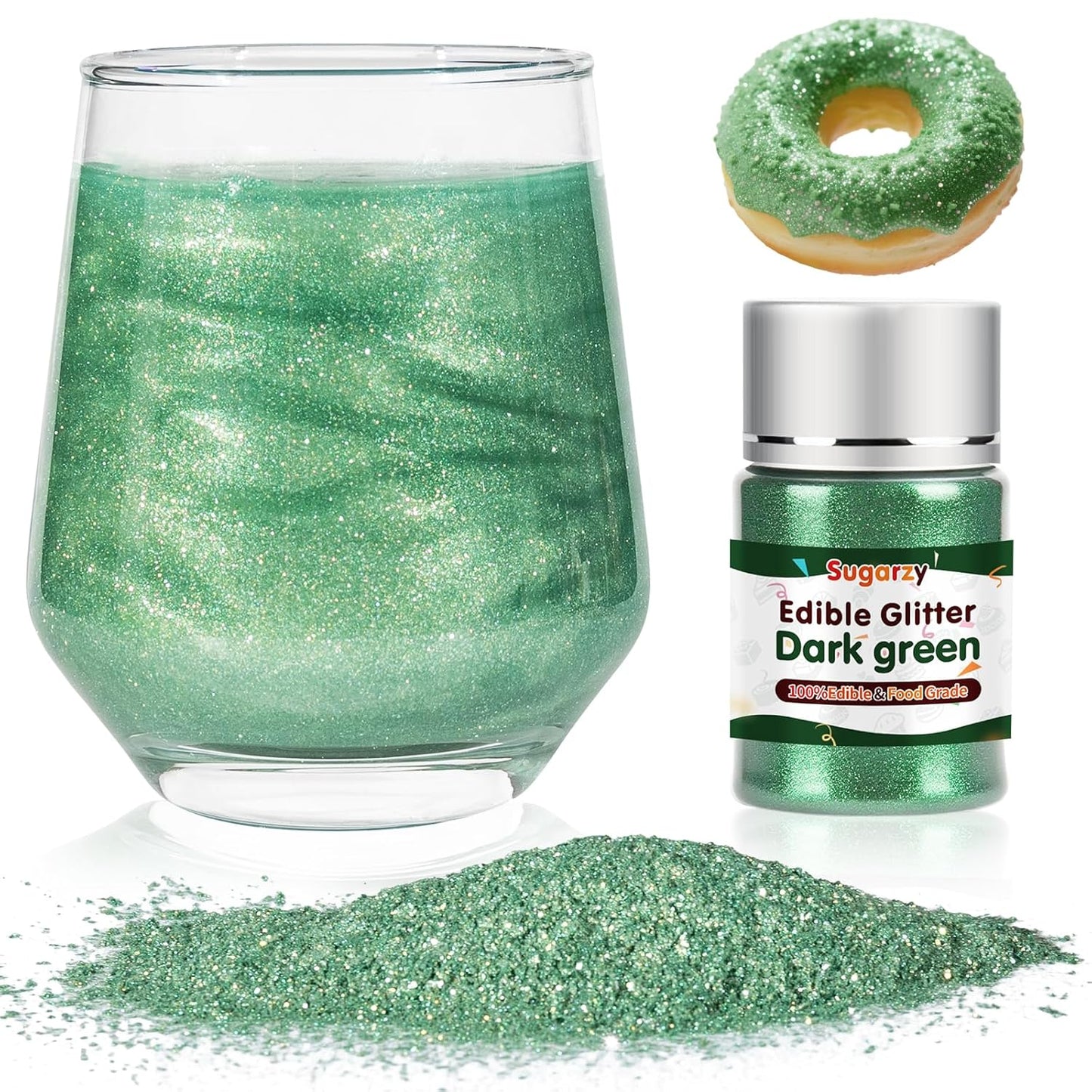 Edible Green Glitter for Drinks, Food Grade 10g Green Sprinkles Cake Decorating Supplies, Edible Luster Dust for Cocktail Beverages, Food Coloring Shimmer Powder for Baking,Cake Cupcakes Cookies Drinks Easter Eggs Candy Strawberries Decorations