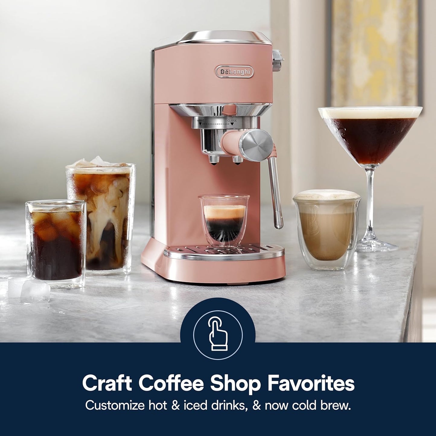 De'Longhi Dedica Duo Compact Espresso Machine - Cold Brew Coffee Maker with Milk Frother Wand- for Espresso, Hot & Iced Coffee, Cappuccinos, Lattes & Home Barista Brewing, Rosé Pink