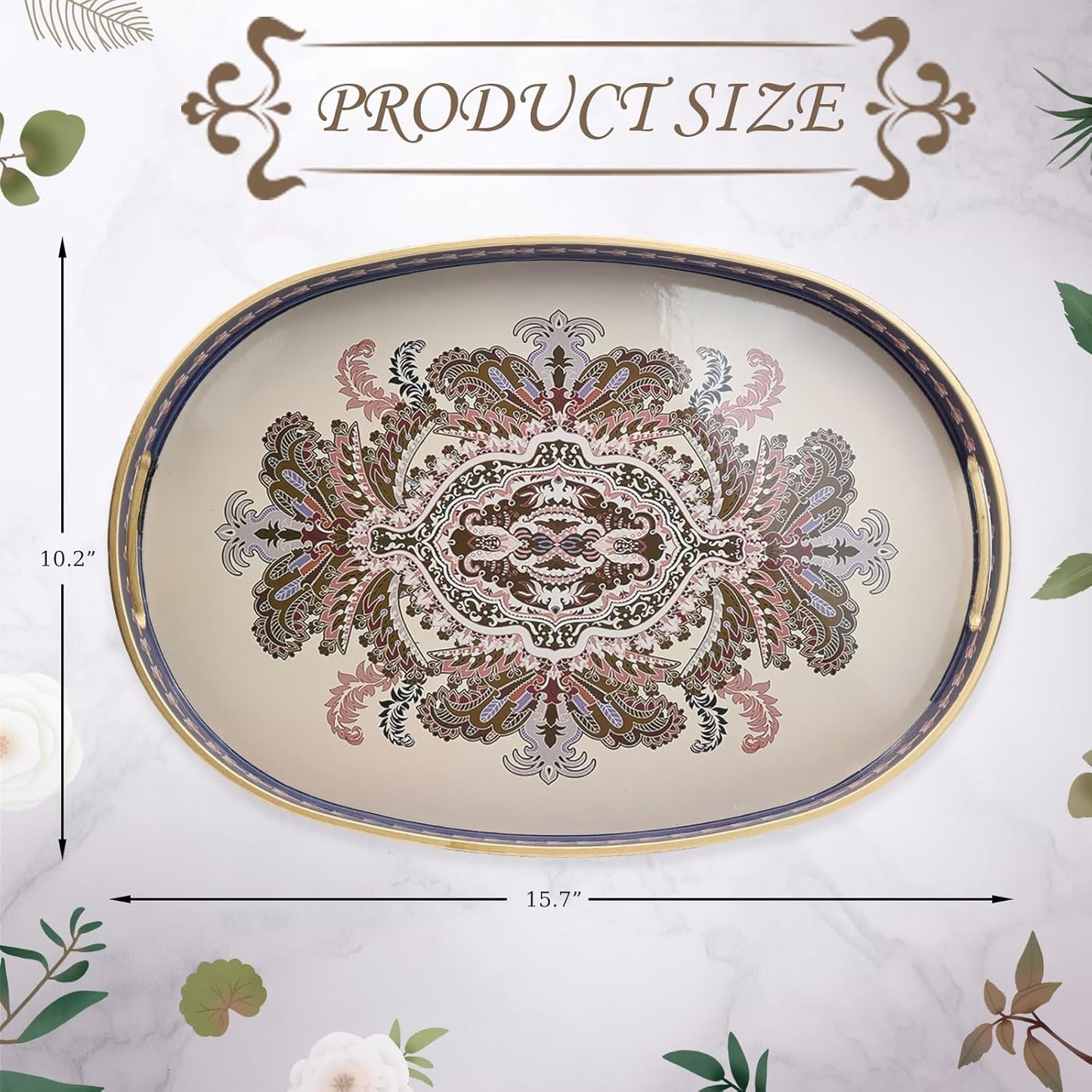 Oval Plastic Serving Tray with Handles, Elegant Decorative Tray for Coffee Table, Ottoman, Living Room, Kitchen, Outdoor Use. 10"*16"*1.4" B