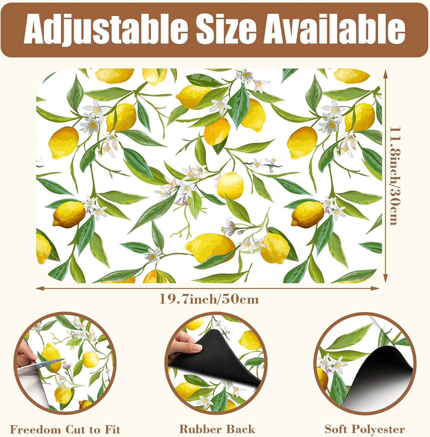 Lemon Fruits Coffee Mat Absorbent Dish Drying Mat for Kitchen Counter Hide Stain Rubber Backed Coffee Bar Accessories Fit Under Espresso Machine Cafe Table, 11.8 x 19.7 Inch