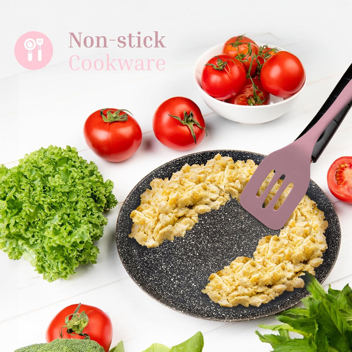 Silicone Slotted Turner Set – 2-Piece Set of Turner Spatulas for Eggs and Pancakes – Kitchen Tools & Accessories with Comfortable Handles, Heat-Resistant Utensils for Cooking and Baking – Pastel Pink