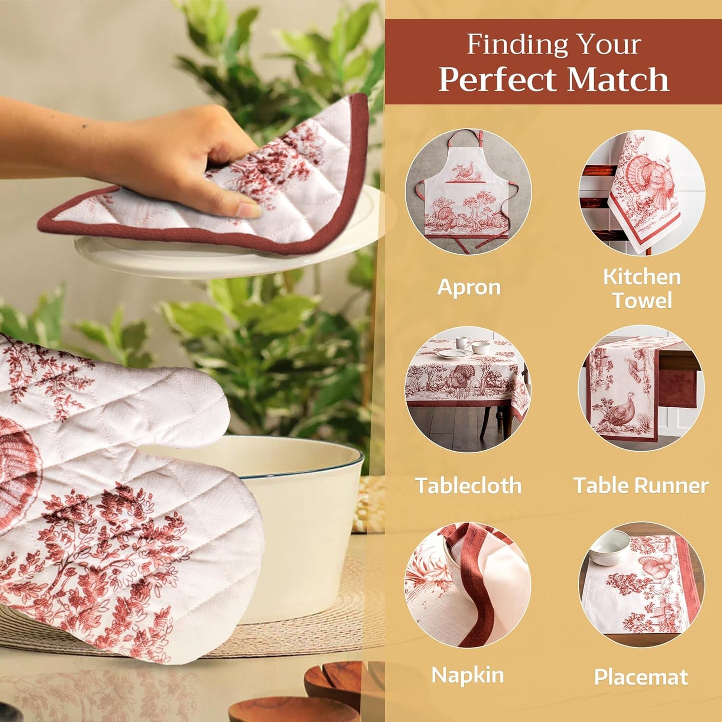 Maison d' Hermine Pot Holders 100% Cotton Heat Resistant Potholders 8" x 8" Hot Pads with Loop BBQ, Cooking, Baking, Grilling, Kitchen, Handling Hot Pans (Pack of 1, Holy Jouy - Brown)