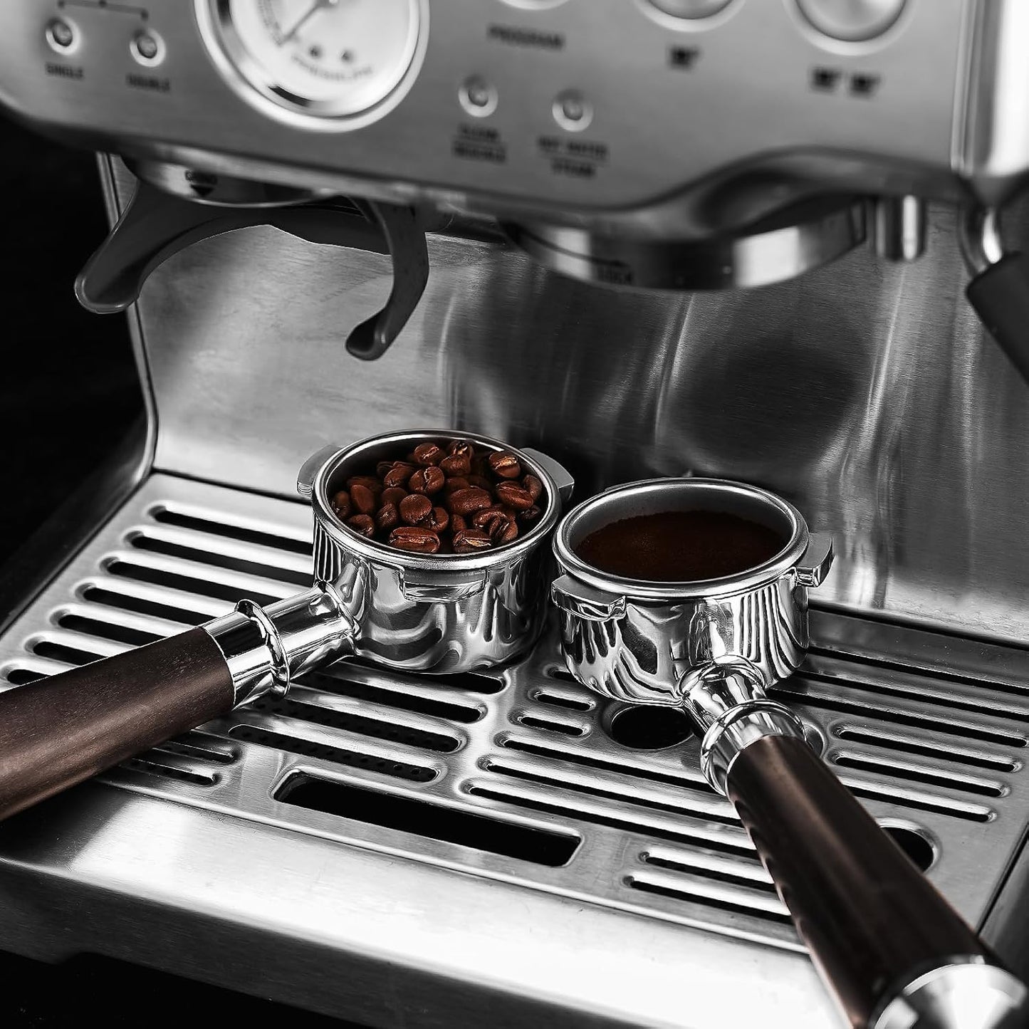 CrossCreek 54mm Espresso Bottomless Portafilter with 3 Ear | Fits 54mm Breville/Sage Barista Espresso Machine | Stainless Steel Basket and Solid Wood Handle | Espresso Accessories