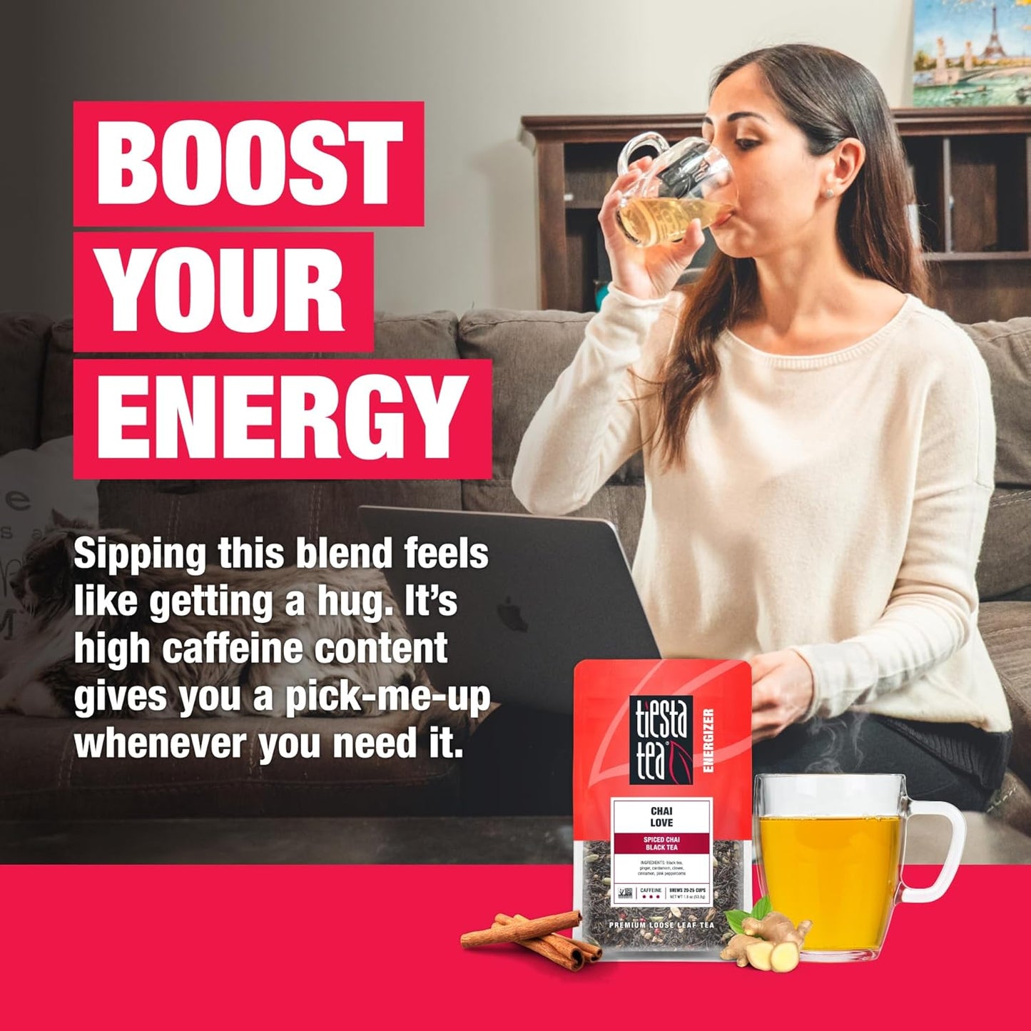 Tiesta Tea - Chai Love, Loose Leaf, Spiced Chai Black Tea, Premium Blend, High Caffeinated Black, Make Hot or Iced Brews Up to 25 Cups, 1.9 Ounce Resealable Pouch