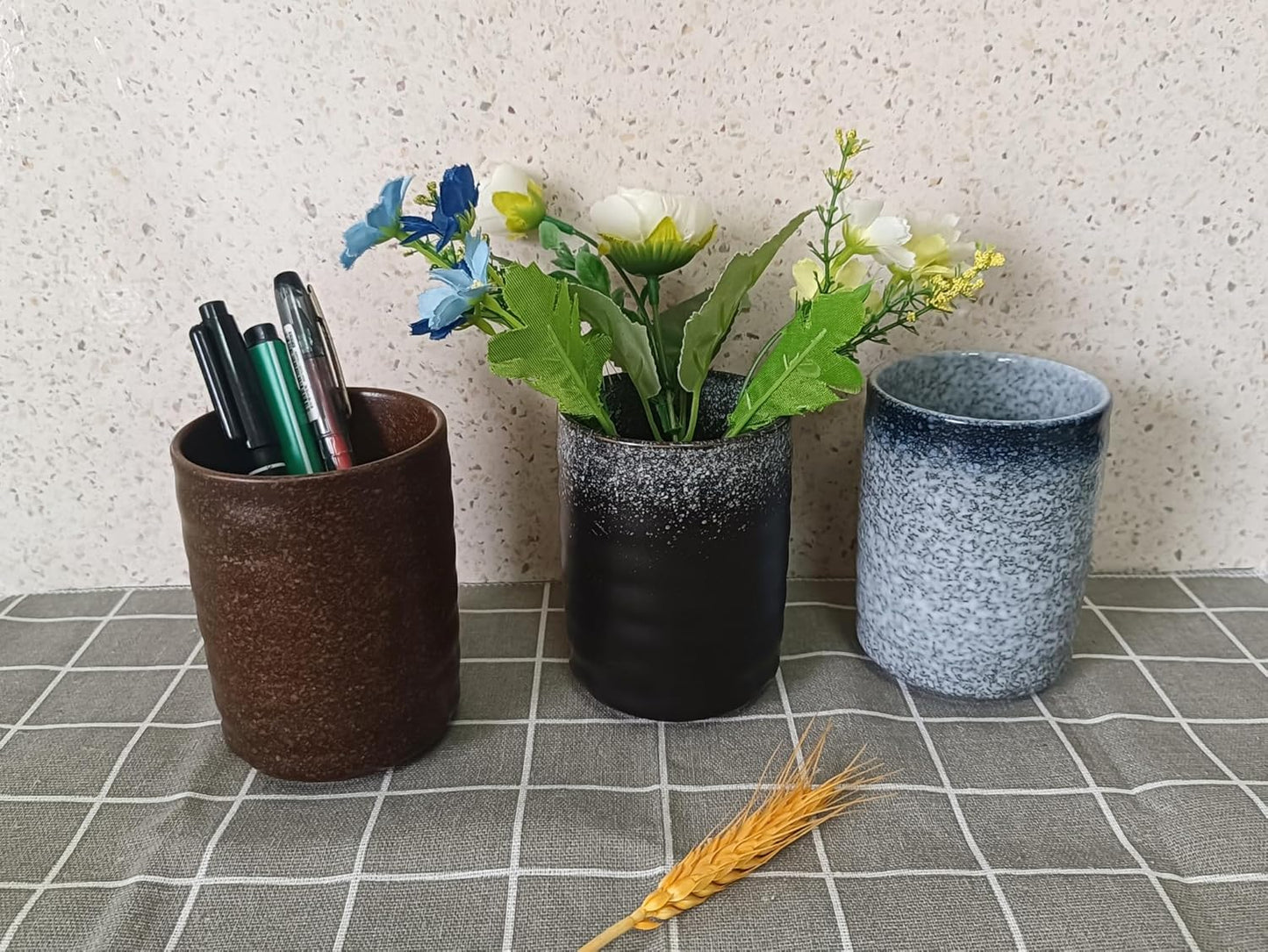 Stoneware Coffee Bar Utensil Holder Tea & Coffee Spoon & Stirrer Holder for Stir Stick Straw Teaspoon Holder Spoon Cup Small Utensil Jar (Snow night)