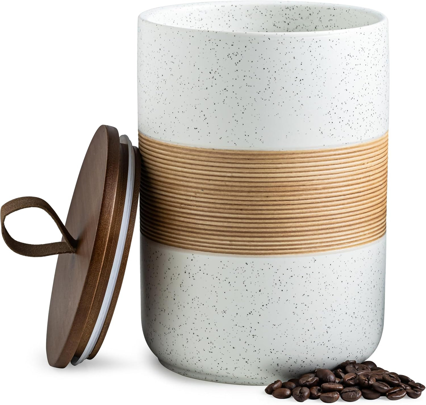 Large Storage Containers with Lids, Ceramic Coffee Container Kitchen Food Storage Jars for Spice Sugar Tea Bag, Stackable Decorative Jars for Counter, White & 61oz