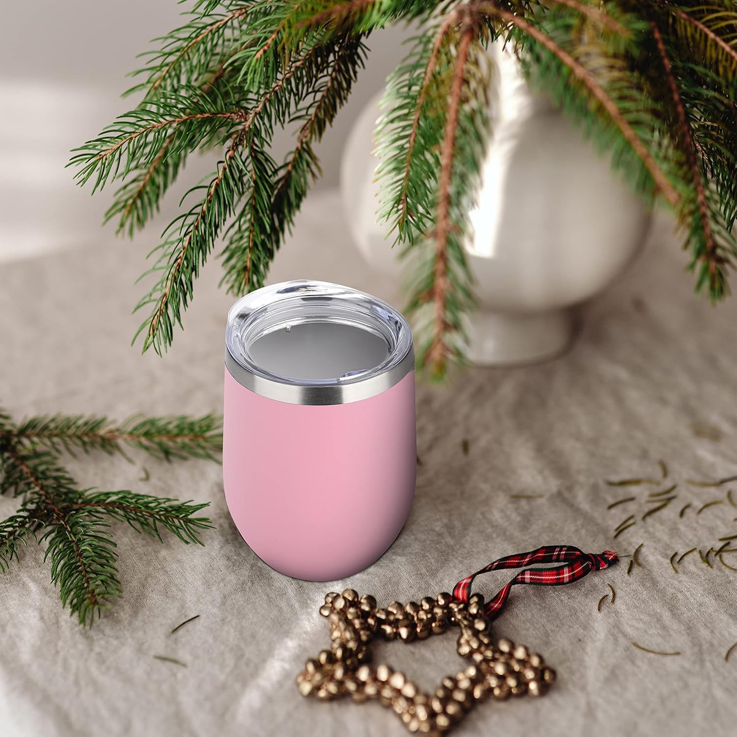 DOMICARE Stainless Steel Wine Tumbler Bulk with Lid, Personalized Insulated Tumblers Set, 12oz Travel Coffee Cups Pack of 8, Pink