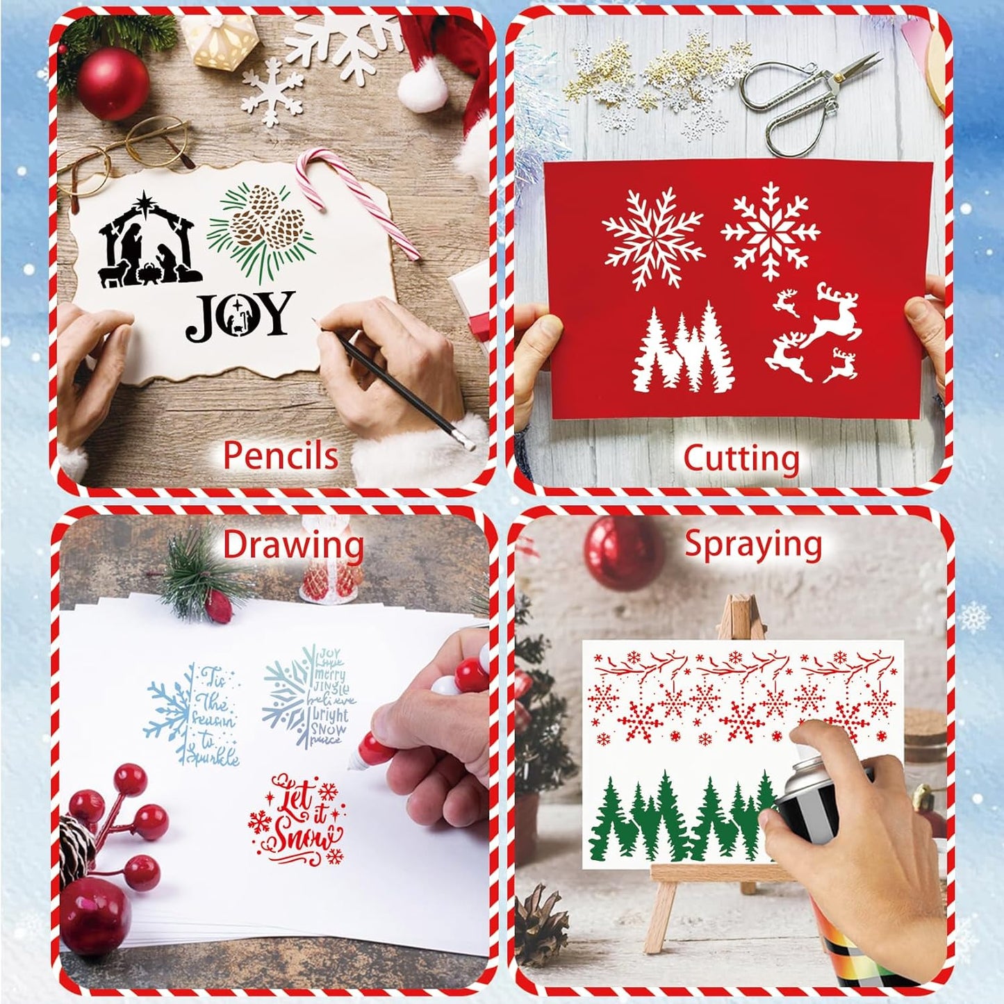 36 Pcs Small Christmas Stencils for Painting on Wood 3 Inch Reusable Christmas Ornament Stencil for Crafts Wood Card Paper Fabric (36 Christmas)