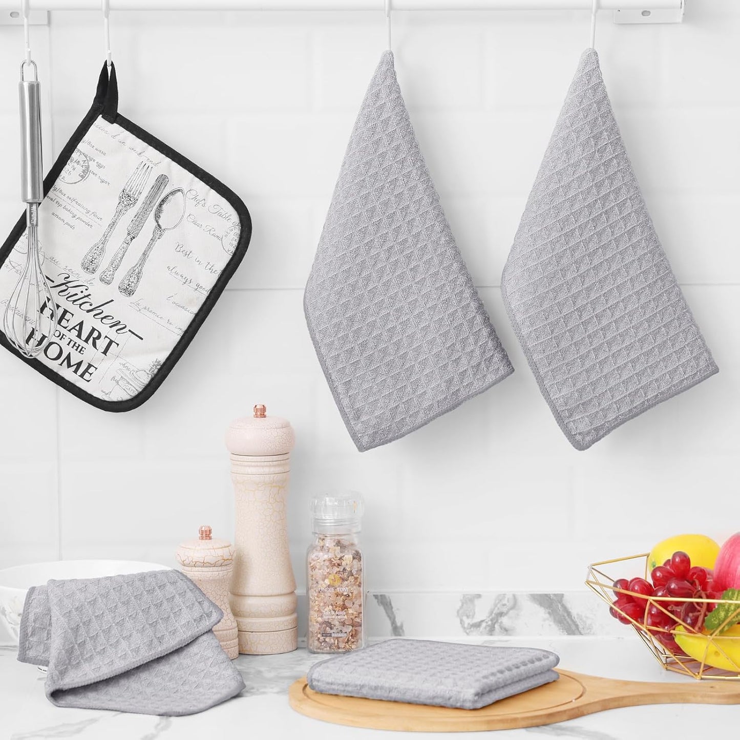Homaxy Microfiber Waffle Weave Kitchen Dish Cloths, 12 x 12 Inch Ultra Absorbent and Solid Color Dish Towels for Kitchen Fast Drying Dishcloth for Washing Dishes, 8 Pack, Grey