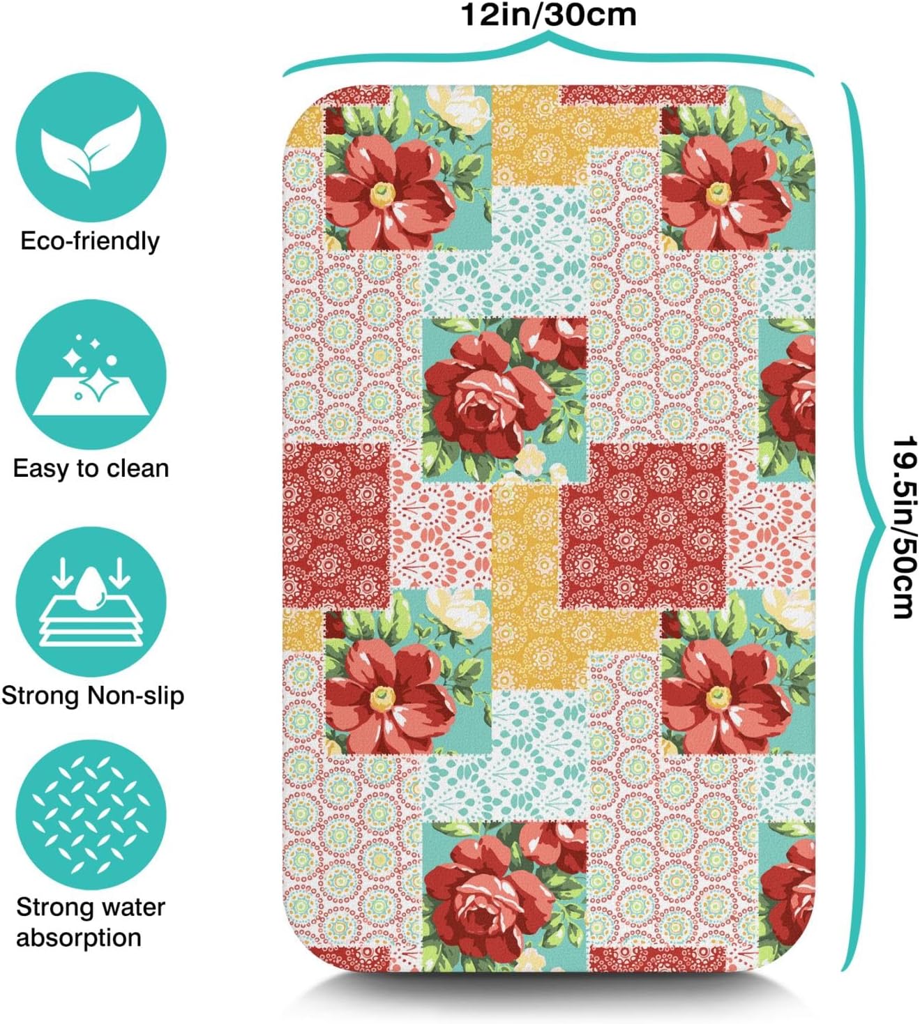 Dish Drying Mat for Kitchen Counter 20x12in Washable Quick Dish Drying Pad Rubber Backed Absorbent Draining Mat Fit Kitchen Counter,Bar,Under Sink,Dishes,Utensils,Dish Rack