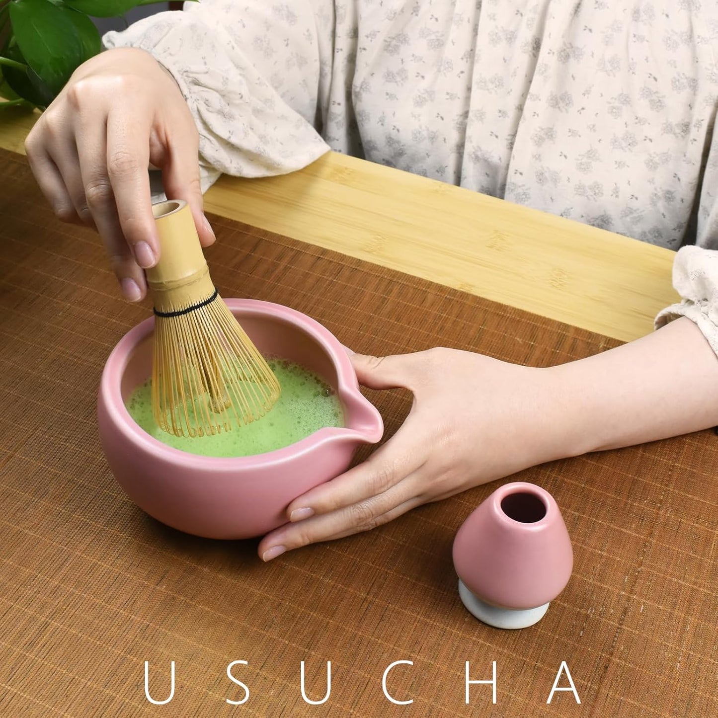 Artcome Complete Matcha Tea Ceremony Kit - Bowl, Whisk, Whisk Holder, Tea Scoop - For Usucha, Koicha, Matcha Latte (Pink)