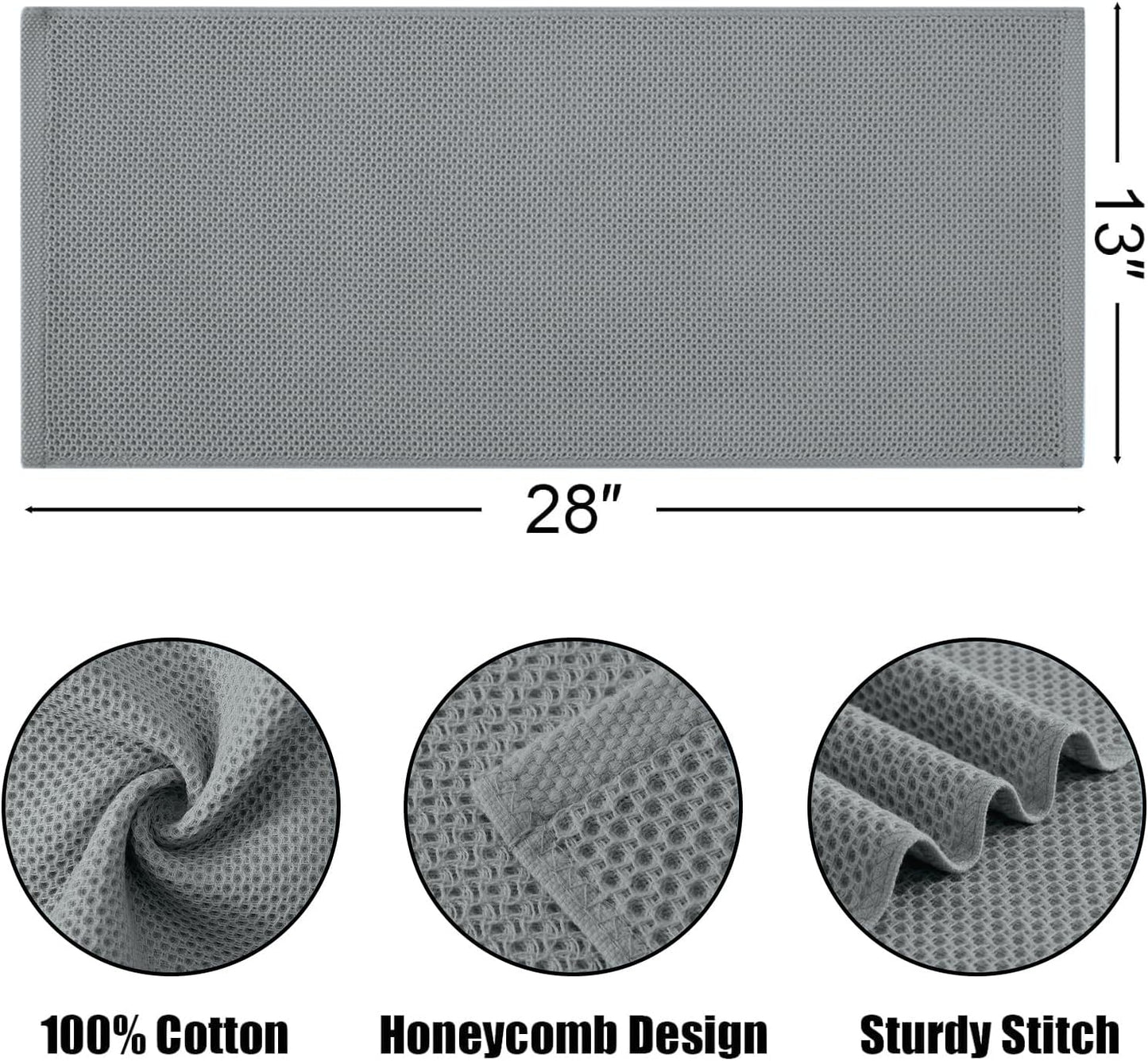 Kitinjoy 100% Cotton Waffle Weave Kitchen Towels (13 X 28 Inches, Grey), 4-Pack Super Soft and Absorbent Dish Towel for Drying Dishes, Kitchen Hand Towels