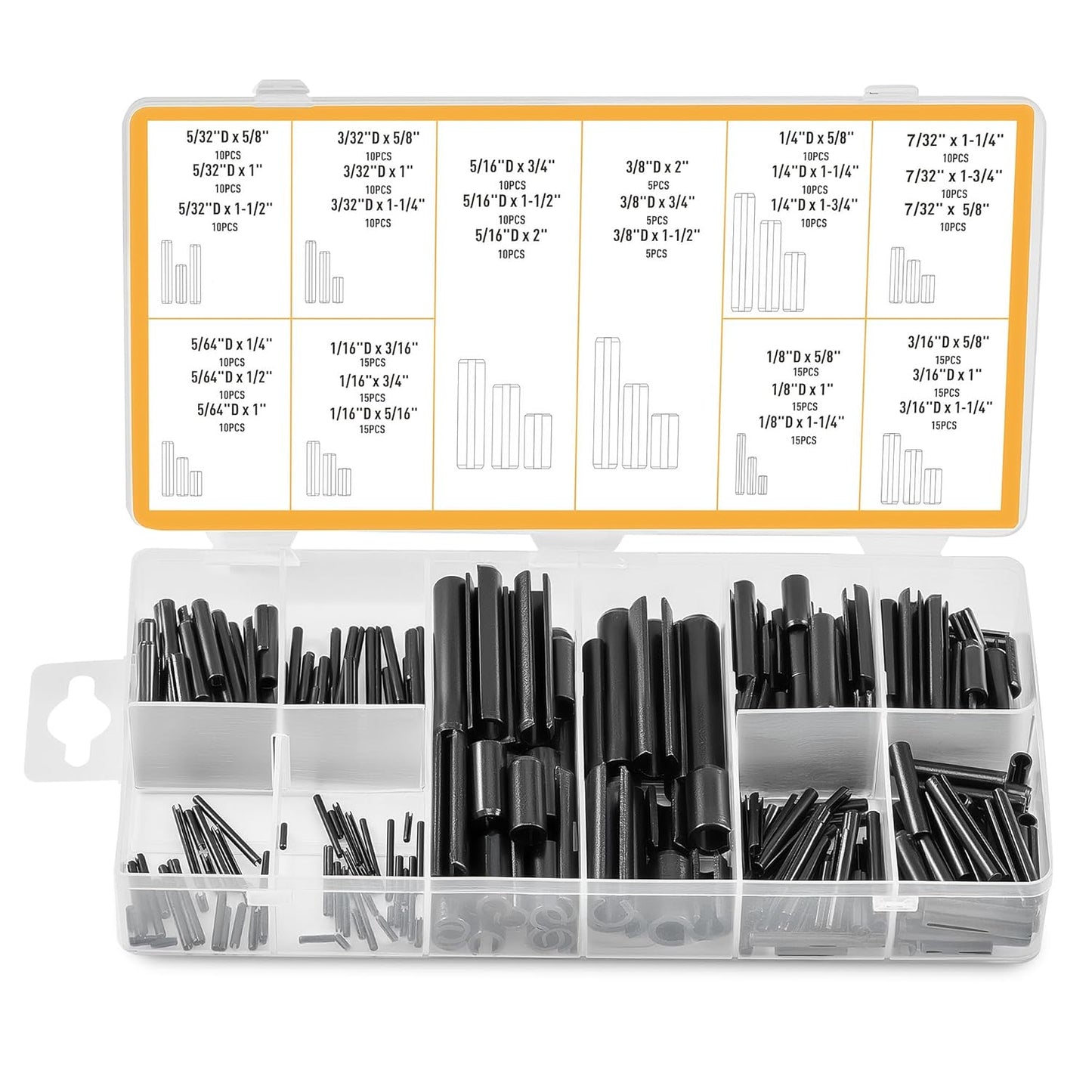 ZELCAN 330pcs SAE Roll Pin Set, Split Expansion Pin Assortment Kit for Home Improvement Automotive Repair More, 5/32 3/32 5/16 3/8 1/4 7/32 5/64 1/16 1/8 3/16 Inch Slotted Spring Pins, Various Lengths