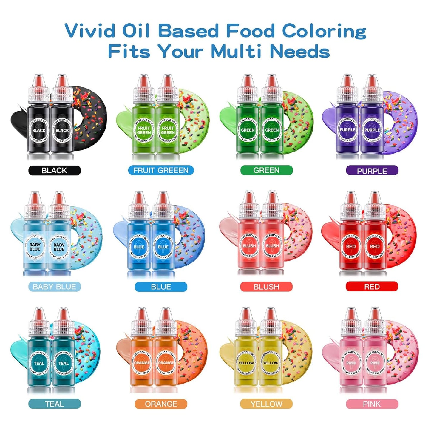 Oil Based Food Coloring for Chocolates - Jelife 12 Colors Oils Dye Set Flavorless Edible Food Color Vibrant Concentrated Neon Icing Colors for Candy Melts (6ml/Bottles)