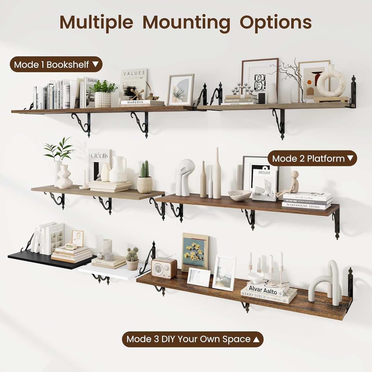 RICHFOCUS 12 Inch Deep Floating Shelves for Wall, 36" W x 12" D Wood Wall Shelves Set of 2, Wide Floating Shelves for Living Room, Bedroom, Kitchen, Bathroom and Decor Storage, Grey