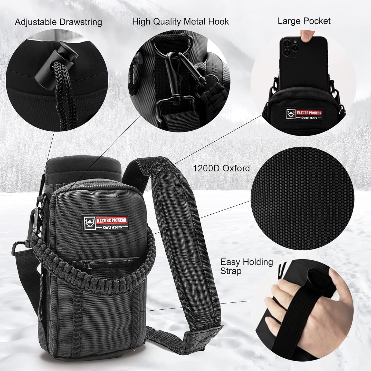 NATURE PIONEOR Insulated Water Bottles with Straw - 40oz Stainless Steel Vacuum Bottle with Holder/Carrier/Sleeve - Reusable 18/8 Food Grade 40 oz Water Jug