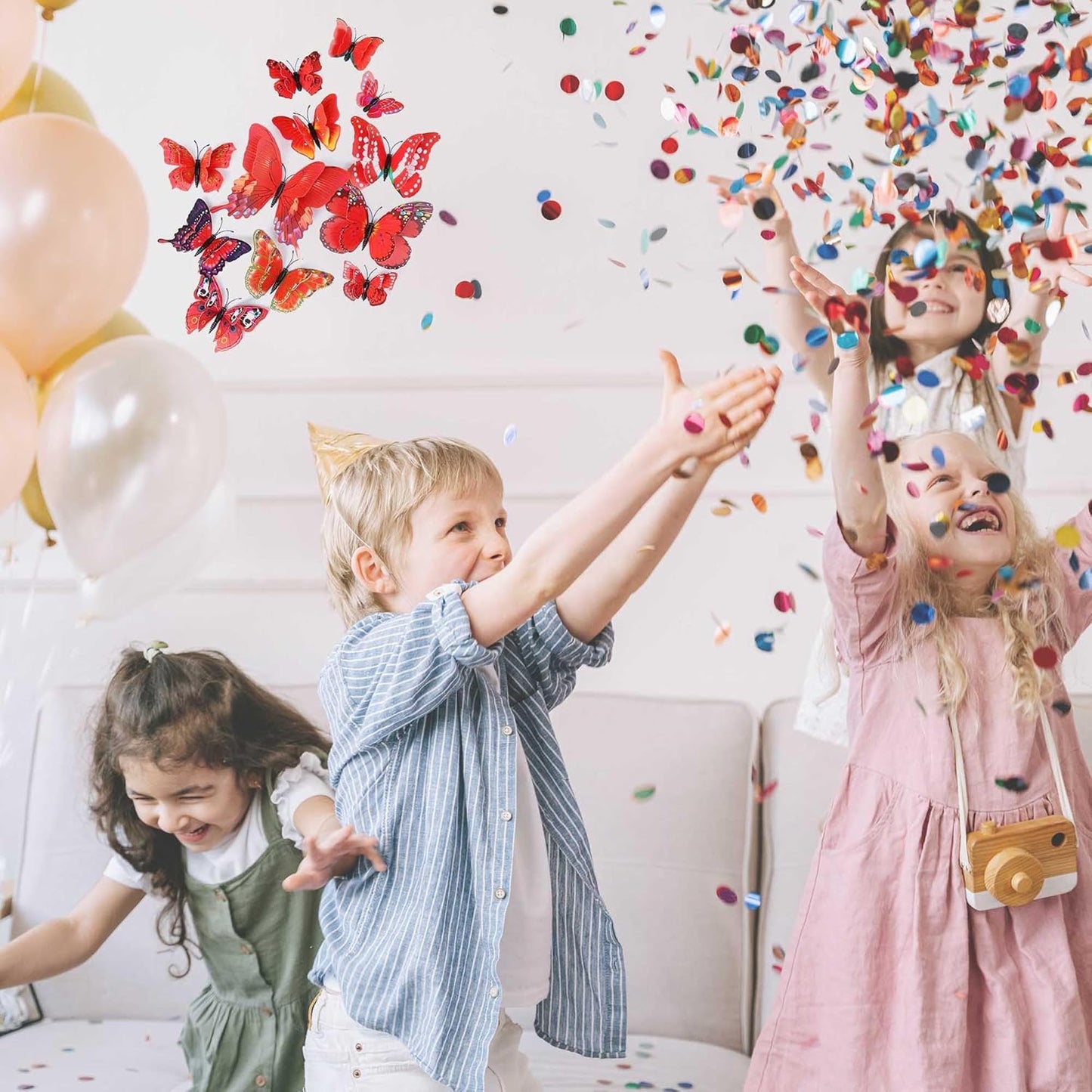 Butterfly Wall Decor 24/48 PCS, 3D Butterflies Stickers for Party Decorations with Magnets (Red, 48)