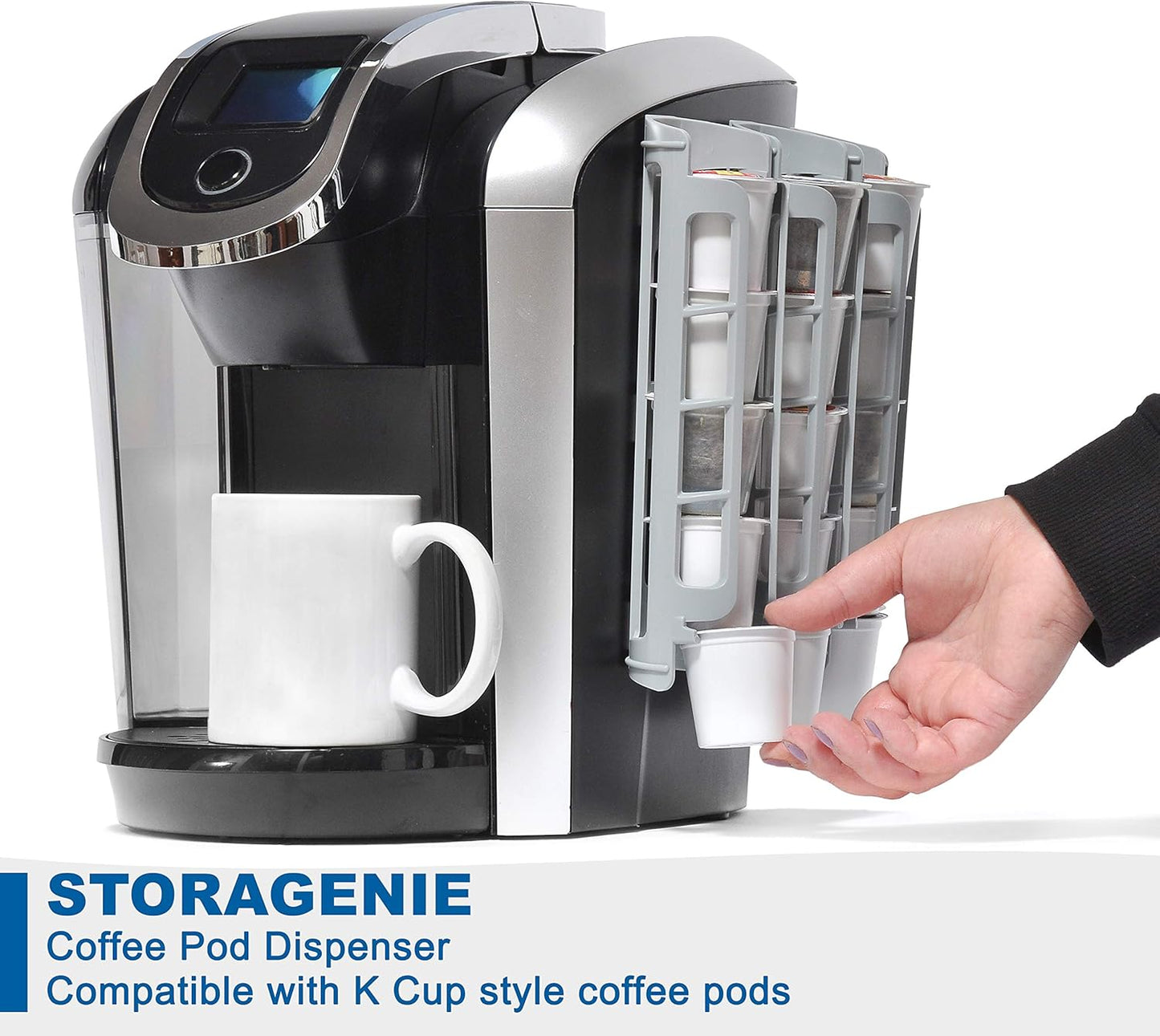 STORAGENIE Coffee Pod Holder Side Mount K Cup Pods Dispenser compatible with Keurig Coffee Makers, Perfect for Small Counters (3 Pack/For 15 K-Cups, LIGHT GREY)