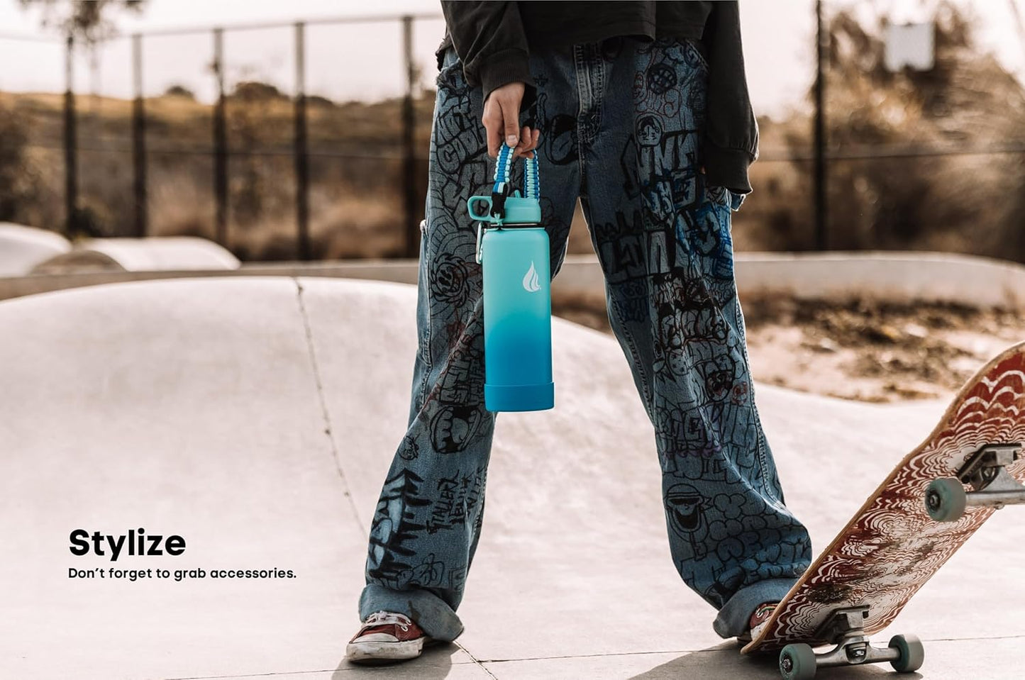 HYDRO CELL Stainless Steel Insulated Water Bottle with Straw - For Cold & Hot Drinks - Metal Vacuum Flask with Screw Cap and Modern Leakproof Sport Thermos for Adults (Teal/Blue 40oz)