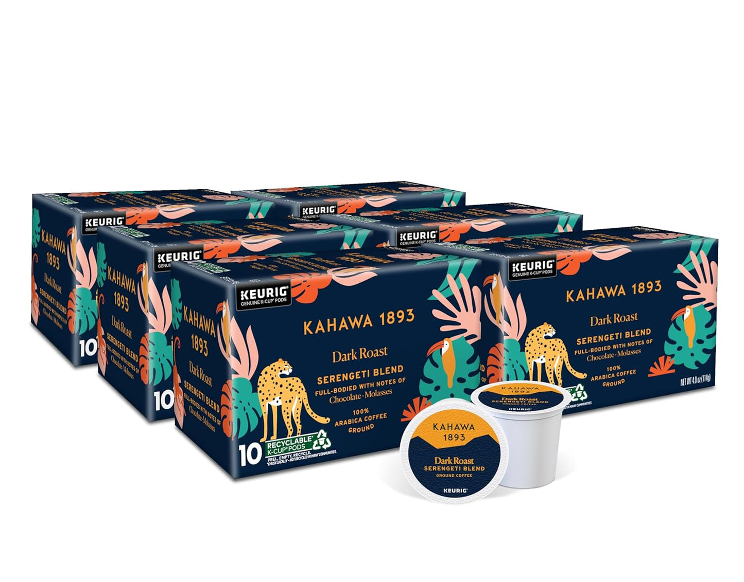 Kahawa 1893 Dark Roast Coffee K-Cup Pods Serengeti Blend (60 Count) - As Seen on Shark Tank, Low Acid, High Antioxidants, Naturally Sweet, Organically Grown, Ethically & Sustainably Sourced
