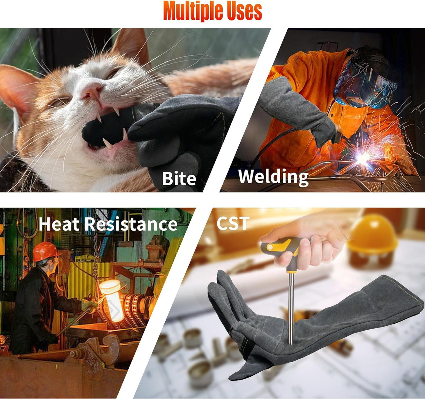 Long Welding Gloves 23.6 Inches 932℉,Heat/Fire Resistant Leather For Mig, Tig, Stick, Forge, BBQ, Grill, Fireplace