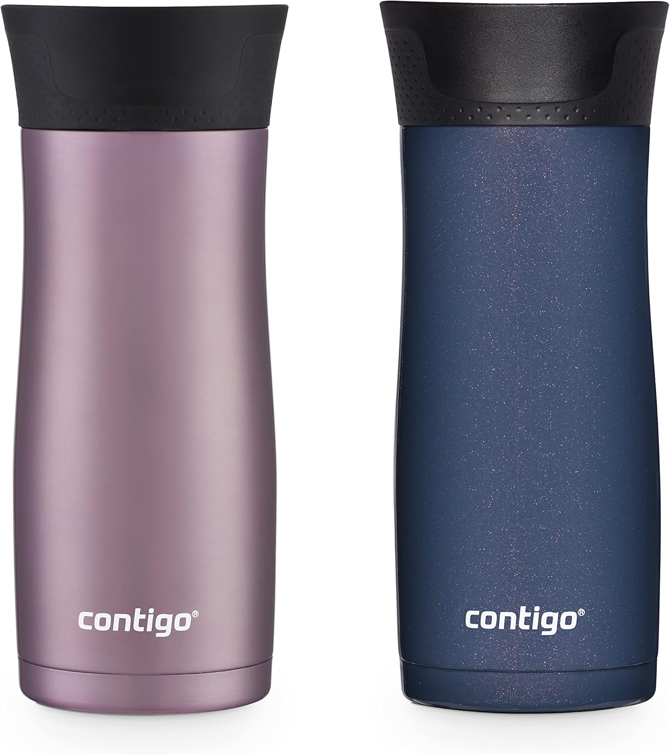Contigo West Loop Stainless Steel Vacuum-Insulated Travel Mug with Spill-Proof Lid, Vervain; Midnight Berry, 16 Ounces, 2-Pack