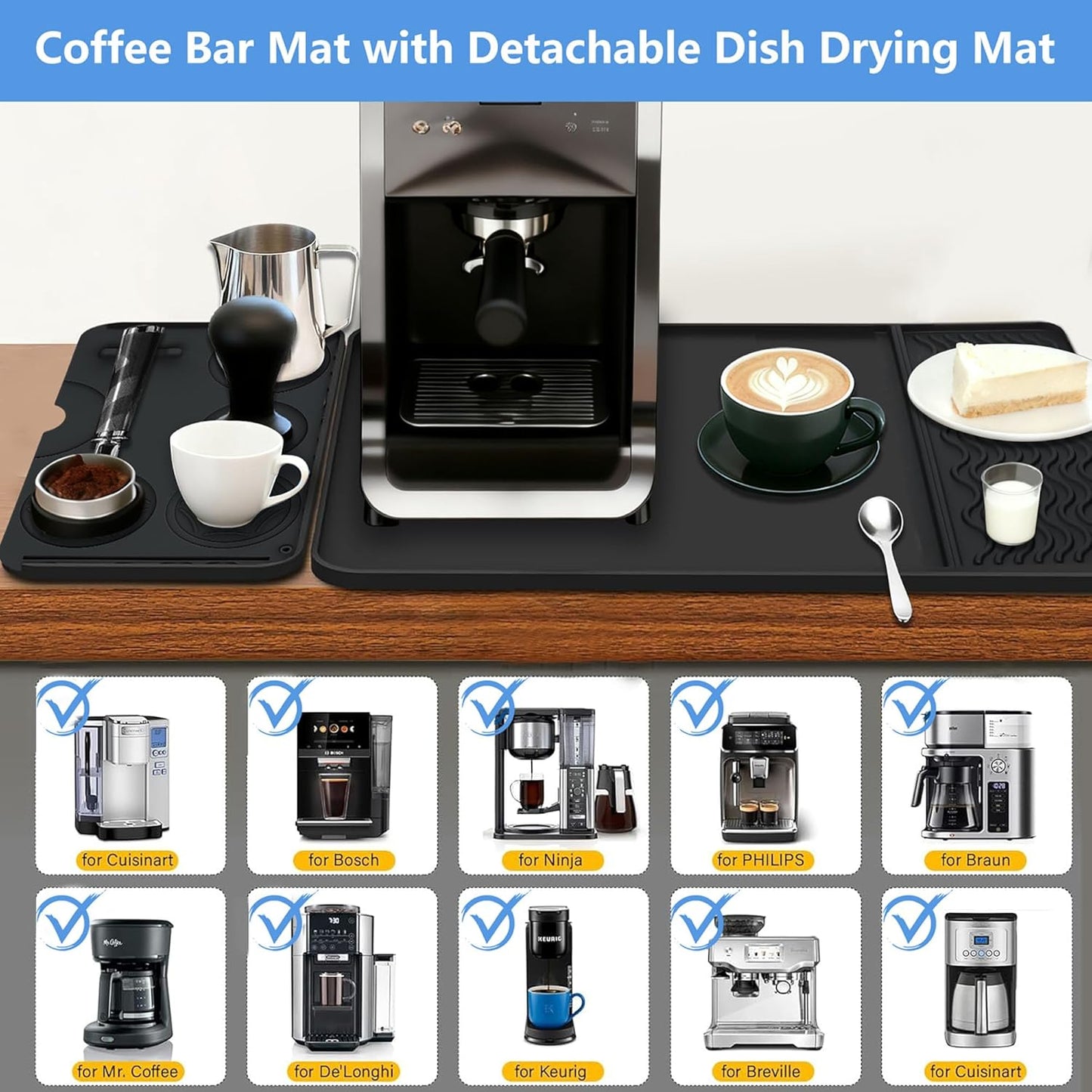 2-in-1 Coffee Bar Mat & Espresso Tamping Mat - 24”x16”Non-Slip Silicone Mats for Coffee Machines, Countertop, Bars, Kitchen Counter