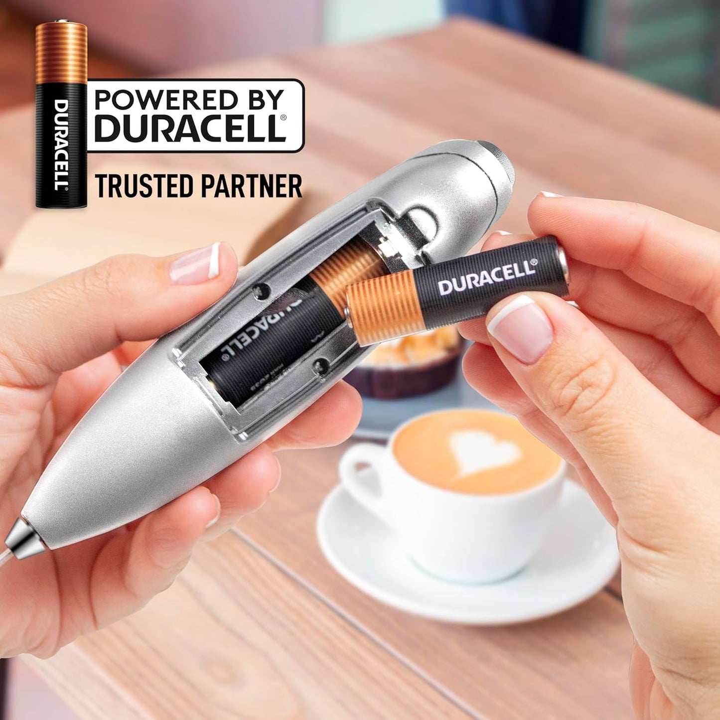 Zulay Kitchen Powerful Milk Frother Wand With 4 AA Duracell Batteries - Ultra Fast Handheld Drink Mixer - Electric Whisk Foam Maker for Coffee, Lattes, Cappuccino, Matcha & Creamer -