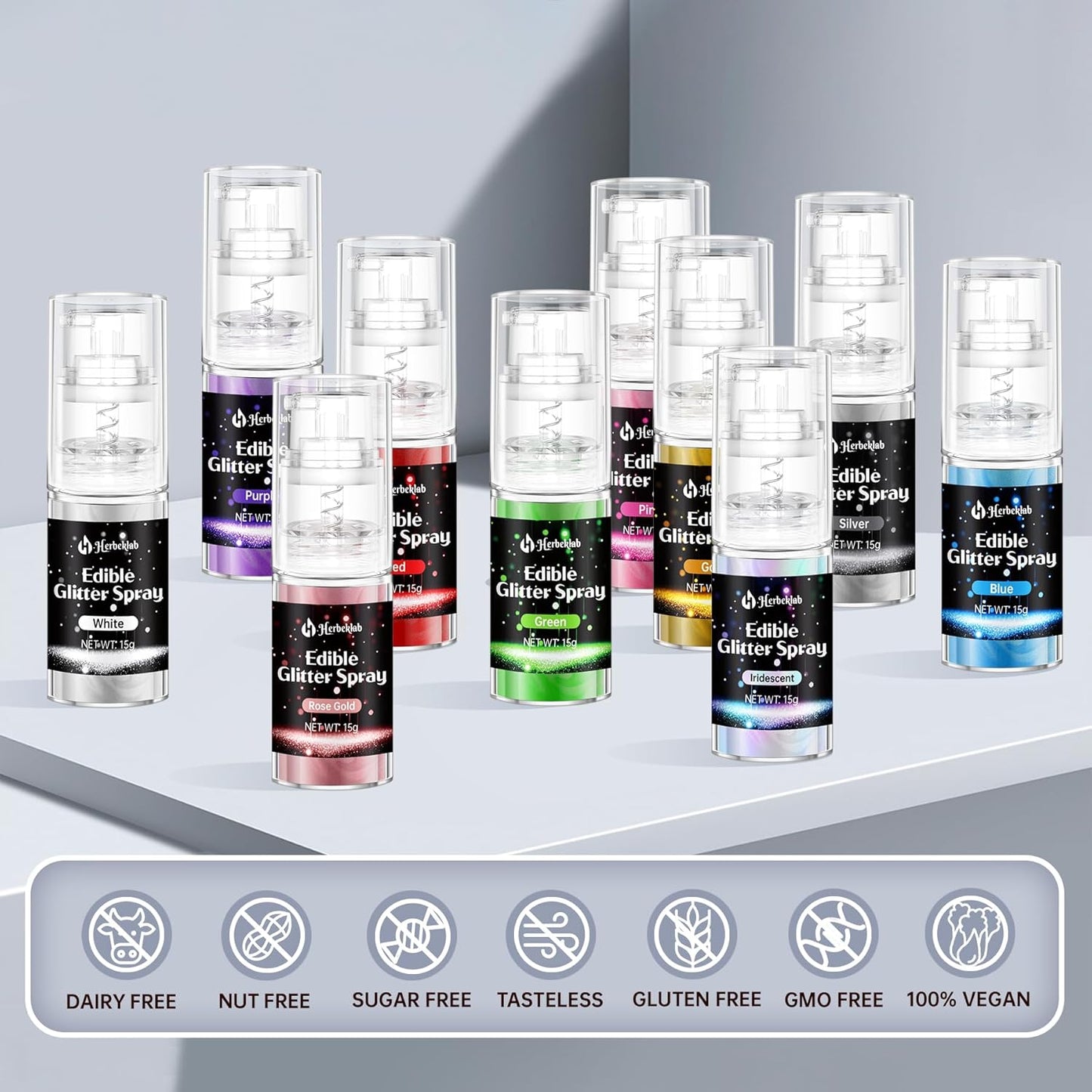 White Edible Glitter Spray - 15g Edible White Glitter for Cakes Food Grade Metallic Shimmer Powder Cake Spray for Cookie Decorating Chocolate Strawberry