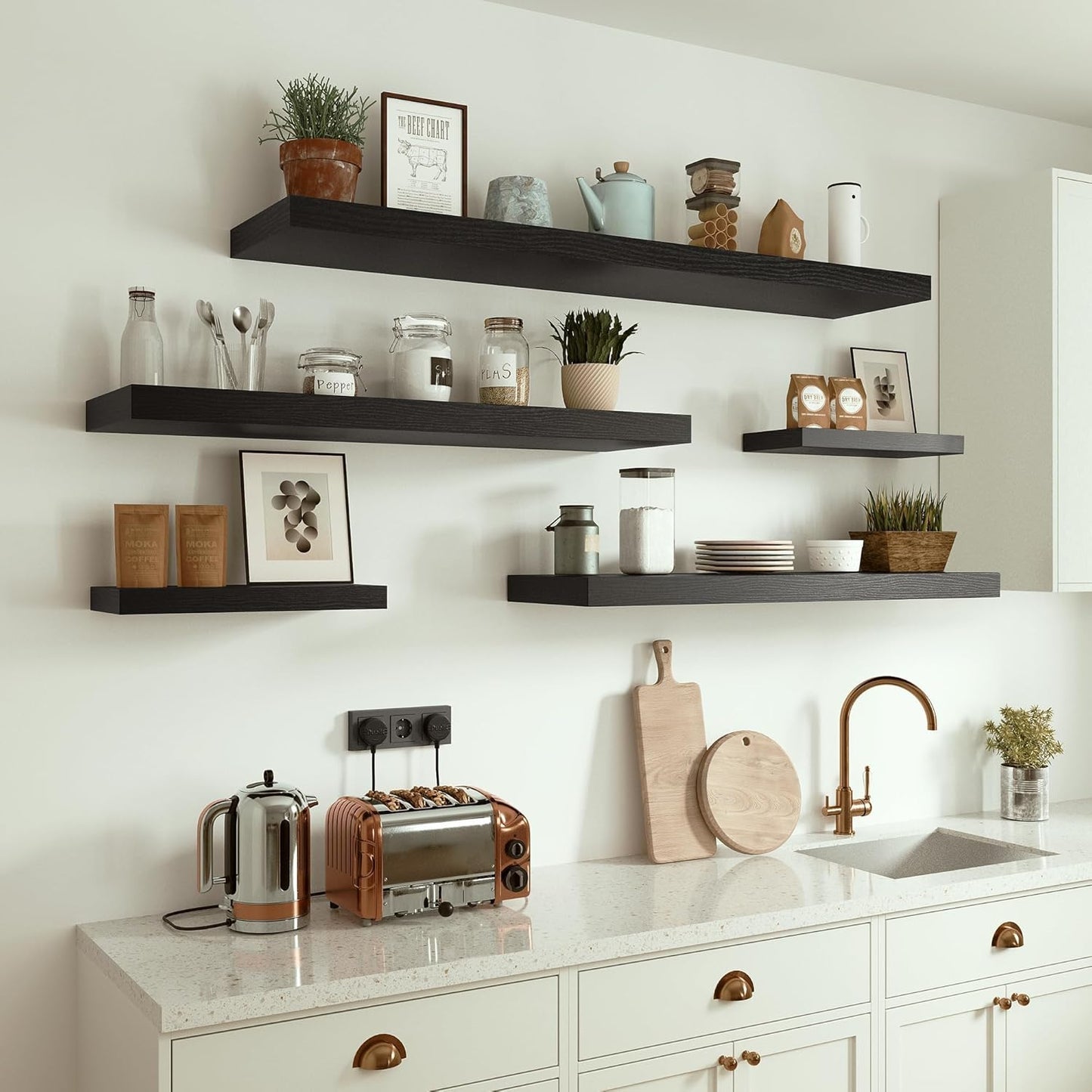 Black Floating Shelves for Wall 10 inch Deep, 36” x 10.3” x 1.8”, Large Wall Shelves for Bedroom, Bathroom, Living Room, Kitchen, Office, Modern Shelf Home Decor with Invisible Bracket