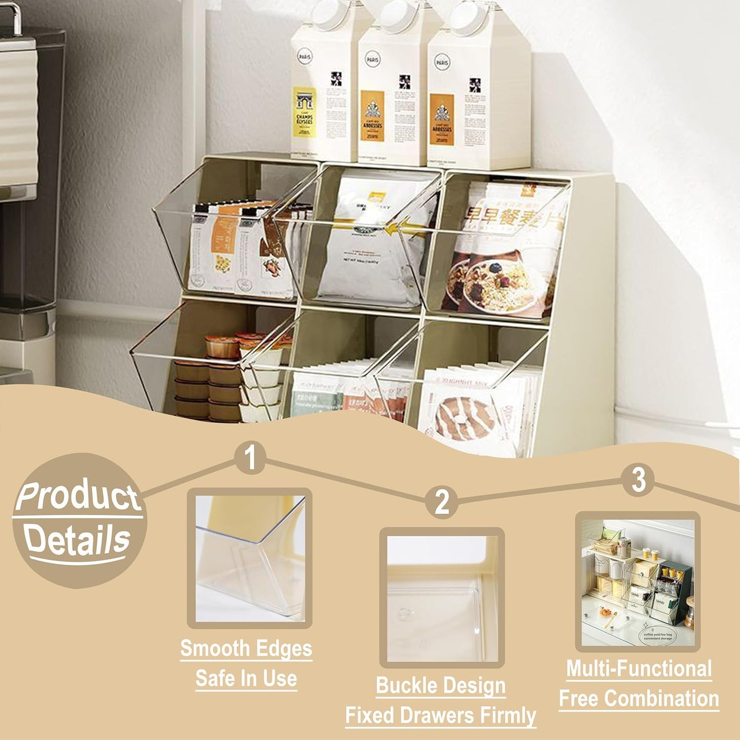 Acrylic Tea Bag Organizer Storage Box with 2 Transparent Drawers, Multi-Functional Coffee Pod K Cup Holder Container for Kitchen Home Office Organizer - White