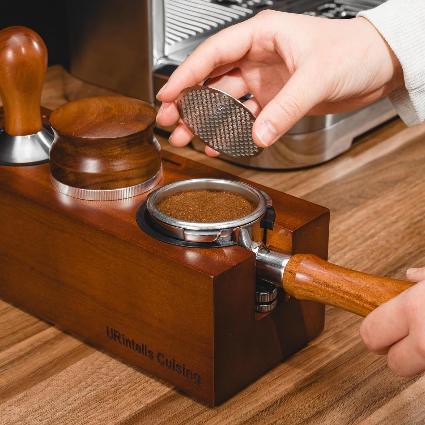 58mm Espresso Dosing Funnel & Puck Screen Kit, 304 Stainless Steel Portafilter Funnel with Filter Screen Set, Espresso Machine Accessories Compatible with 58mm Portafilter