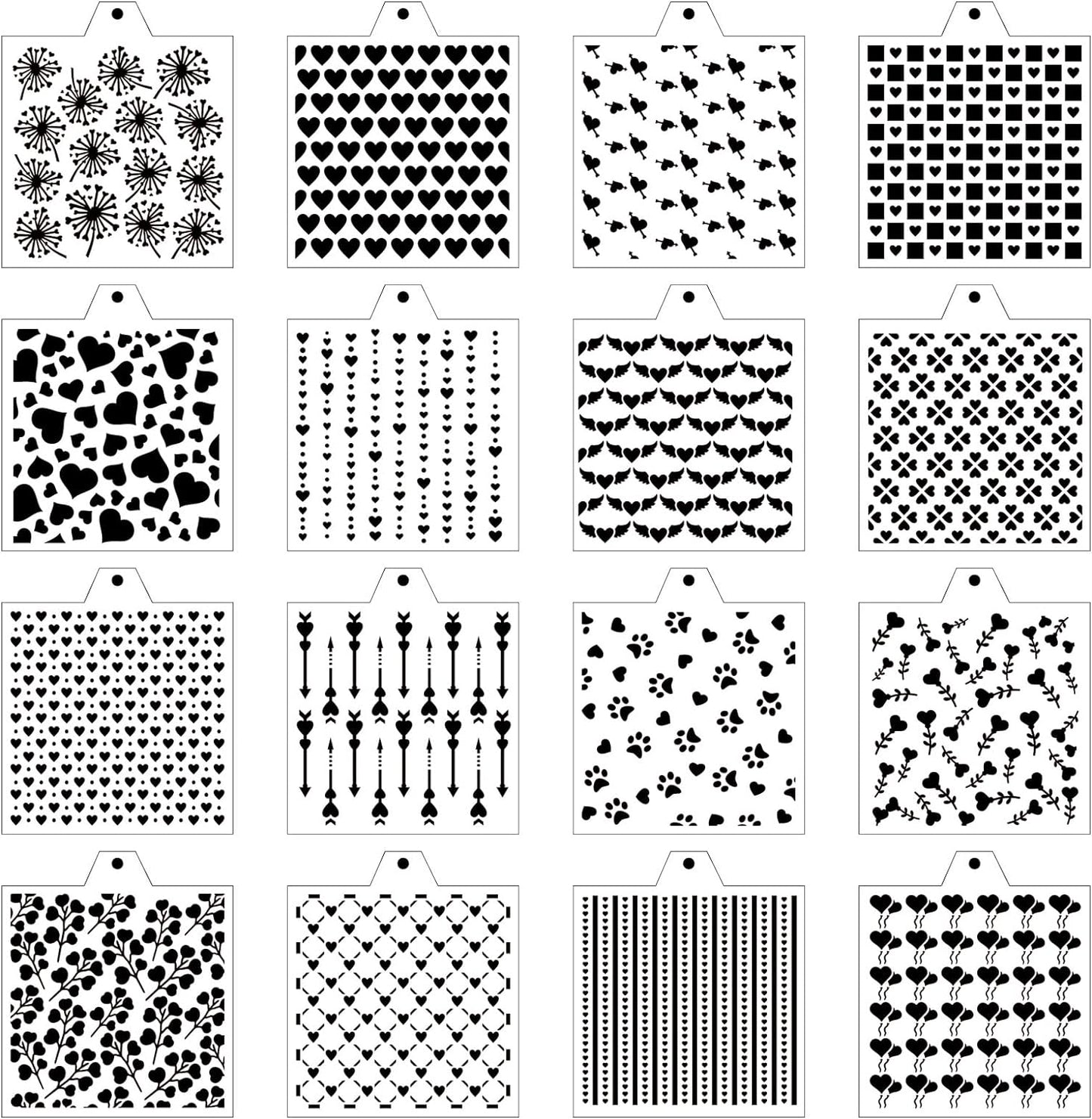 16 Pcs 5.5x5.5in Cookie Stencil Baking Stencils for Royal Icing Cookies, Airbrush Cookies; Sugar Cookie Stencils,Craft Painting Stencil, Stencil Genie Stencils (Heart), White
