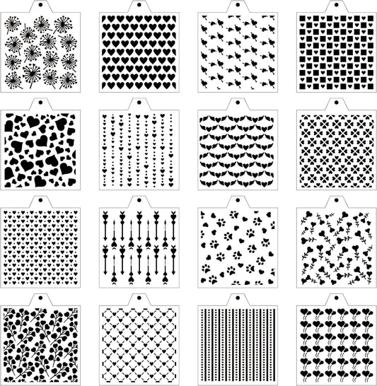 16 Pcs 5.5x5.5in Cookie Stencil Baking Stencils for Royal Icing Cookies, Airbrush Cookies; Sugar Cookie Stencils,Craft Painting Stencil, Stencil Genie Stencils (Heart), White