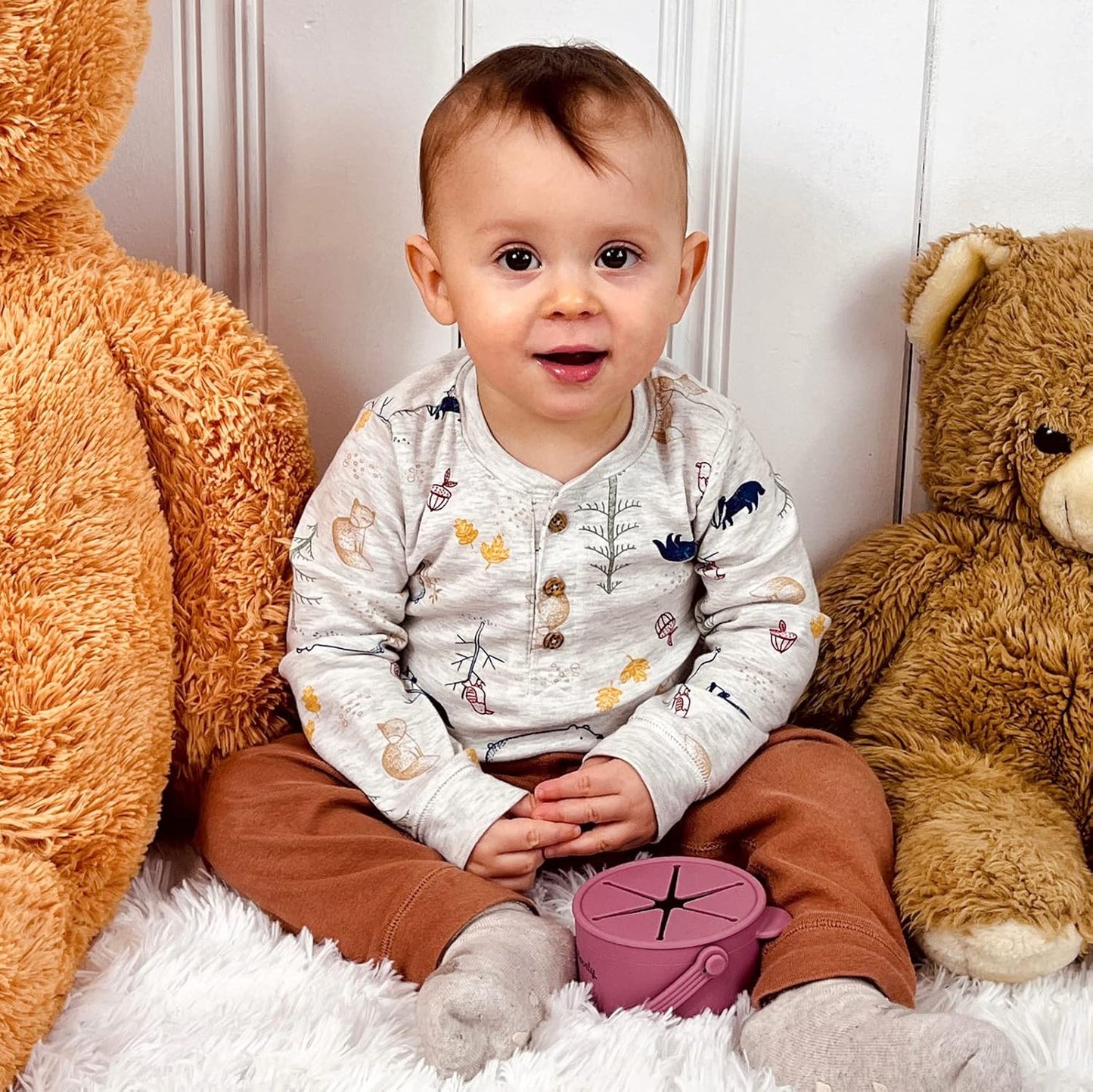 Snack Cups for Toddlers, Baby Snack Containers, Silicone Toddler Snack Cups No Spill, Food Catcher with Lid & Bucket-like Handle, BPA Free & Dishwasher Safe, 9 Ounce Rose