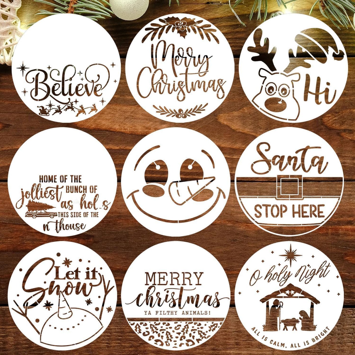 Large Christmas Stencils 12” Christmas Stencil for Painting on Wood Holiday Stencils for Crafts Reusable Merry Christmas Drawing Templates for Door Hanger Porch Wreath Doormat Decor