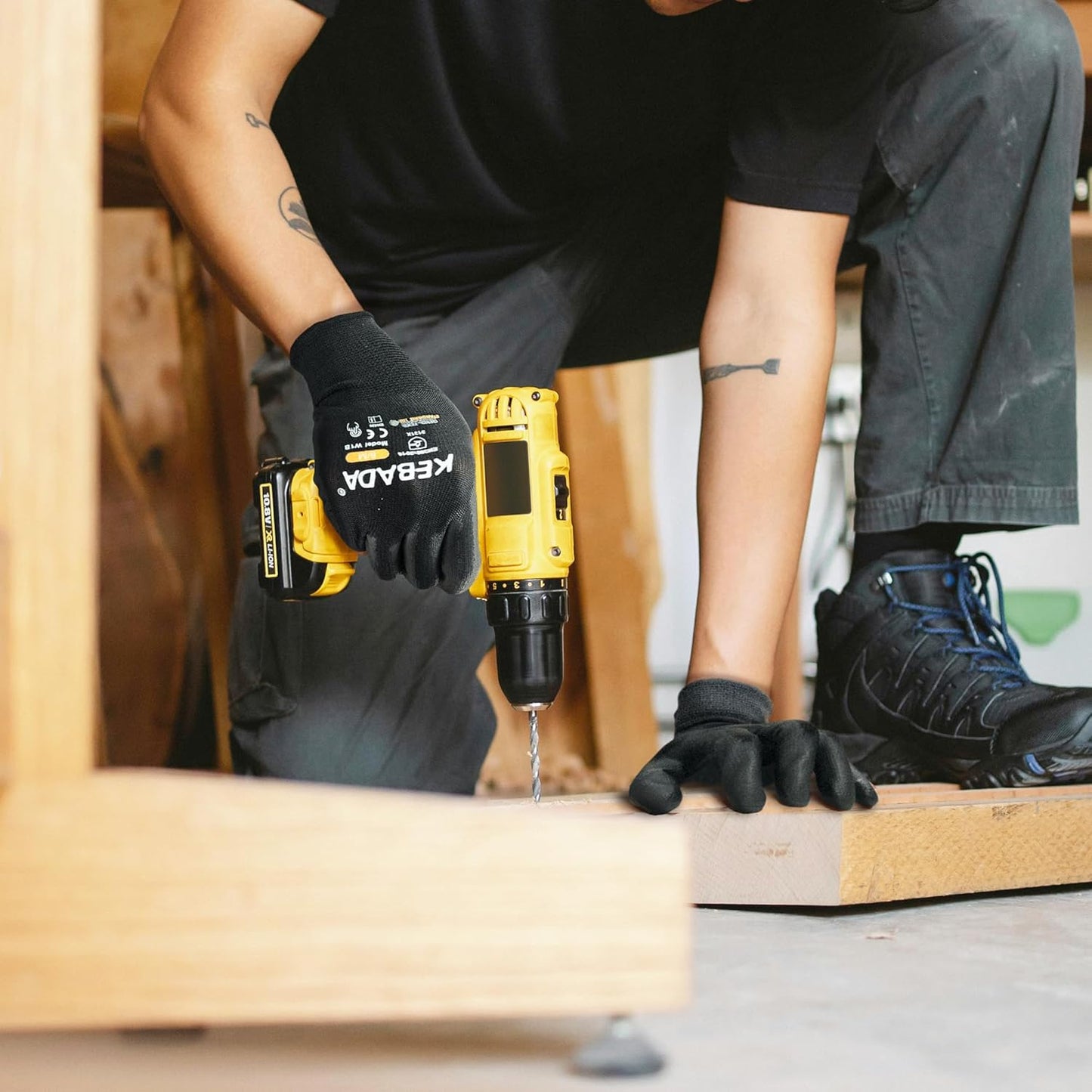 Kebada W1 Safety Work Gloves, PU Coated Touch Screen Work Gloves with Grip, Bulk Pack Working Gloves for Warehouse, Construction, Gardening and Mechanic Use, Black, 50 Pairs, X-Large