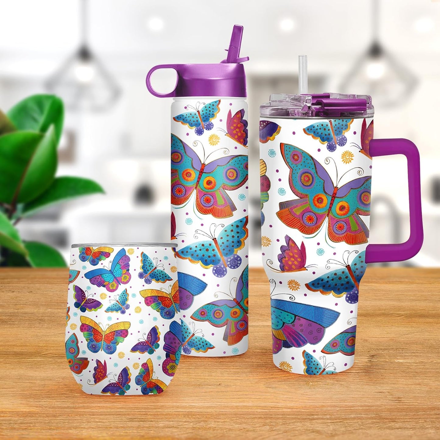 RainCaper 18/8 Stainless Steel Insulated Water Tumbler with Straw | 30oz, BPA-Free, Double Wall for Hot & Cold | Travel-Friendly, Cup Holder Ready (Laurel Burch Mariposas)