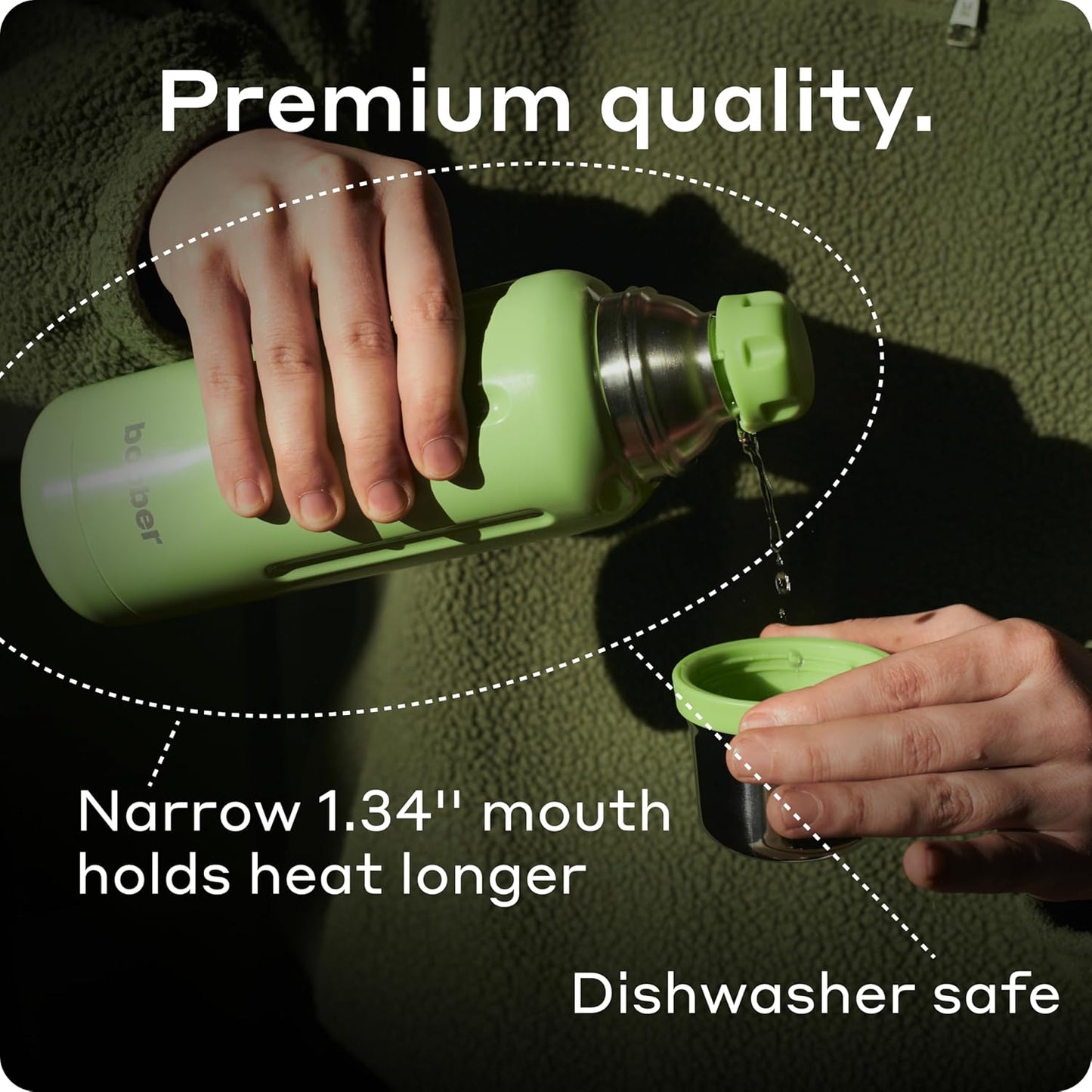 BOBBER 26 oz Thermal Bottle for Hot and Cold Drinks – Stainless Steel Insulated Water Bottle with Screw Top, Keeps Hot for 36 Hours – BPA-Free, Dishwasher Safe Thermo Flask (Green)