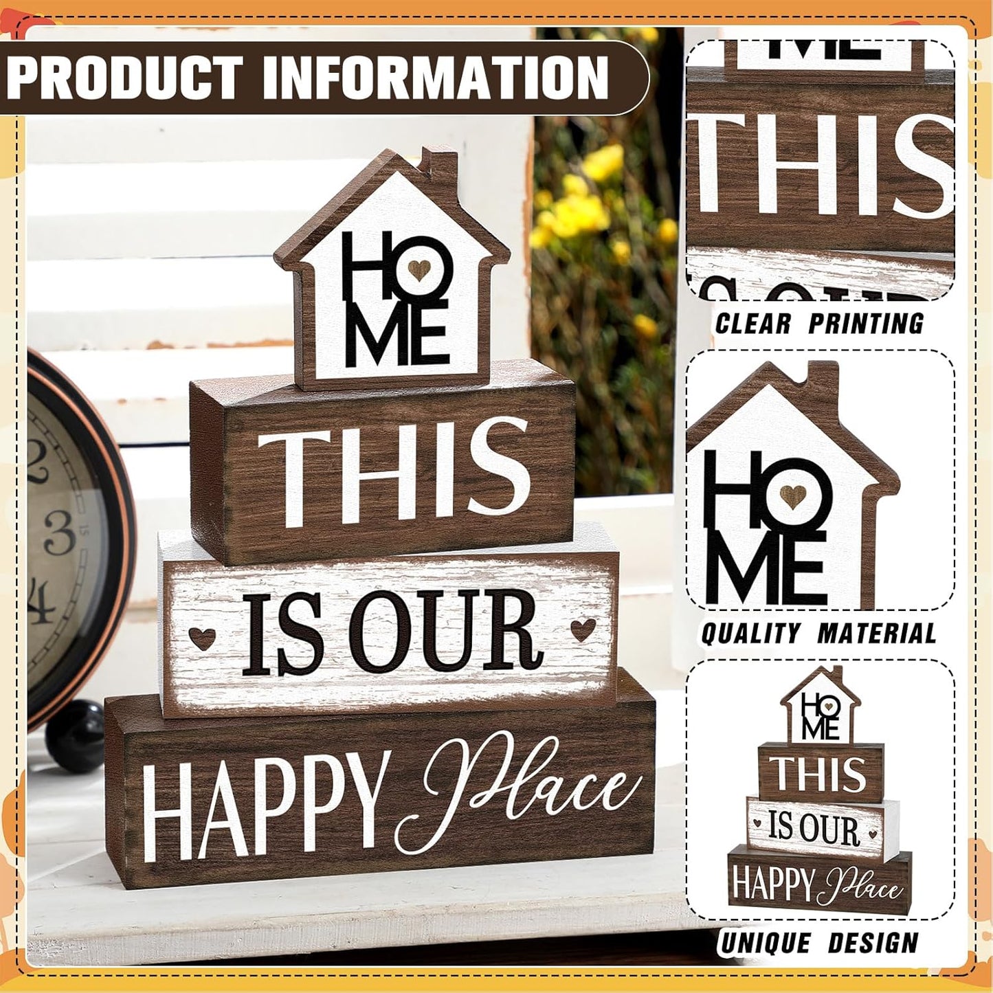 Farmhouse Wooden Tabletop Decor Rustic There's No Place Like Home Table Centerpiece Home Wood Blocks Sign Gifts Farmhouse Tiered Tray Decor for Kitchen Table Shelf Desk Mantel Decoration