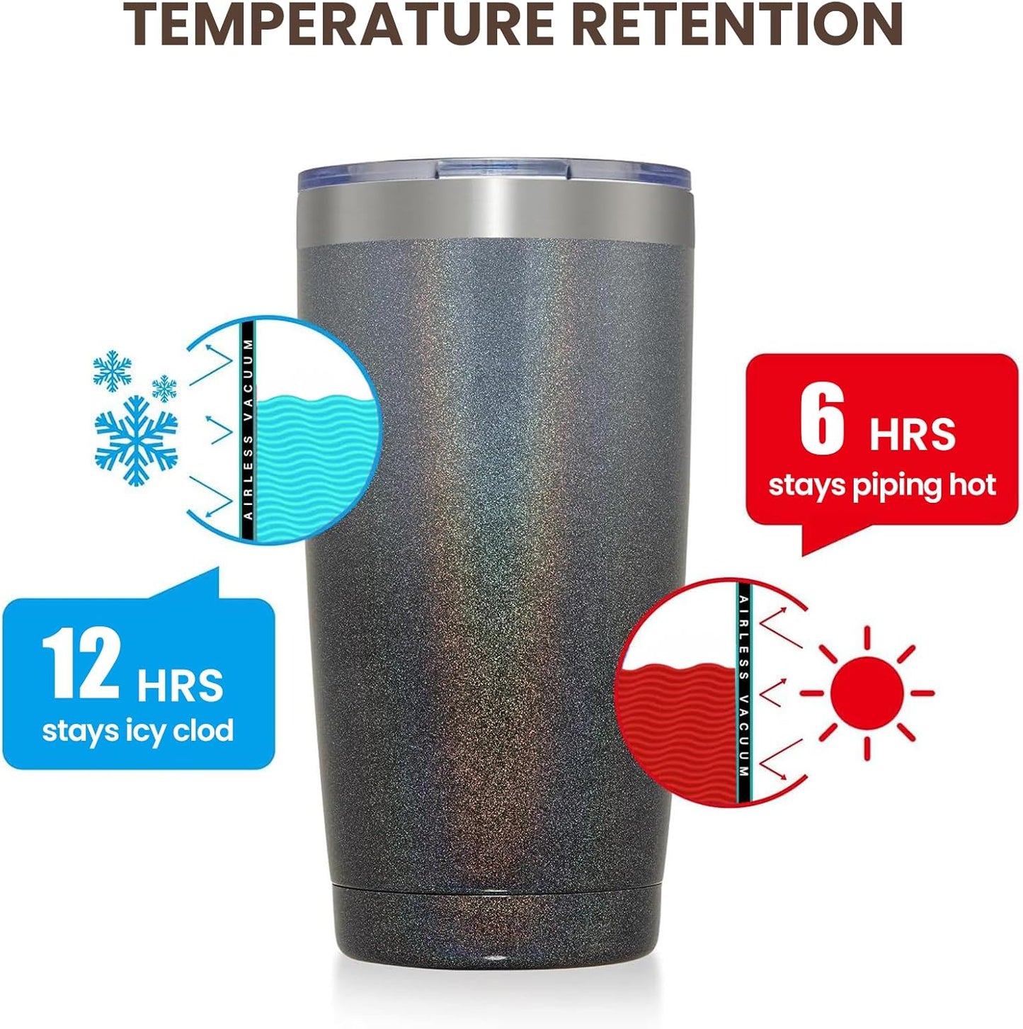 MEWAY 20oz Tumbler 12 Pack Double Wall Vacuum Insulated Travel Glitter Mug Bulk, Stainless Steel Tumblers with Lid and Straw, Powder Coated Coffee Cups for Woman(Gradient Black,Set of 12)