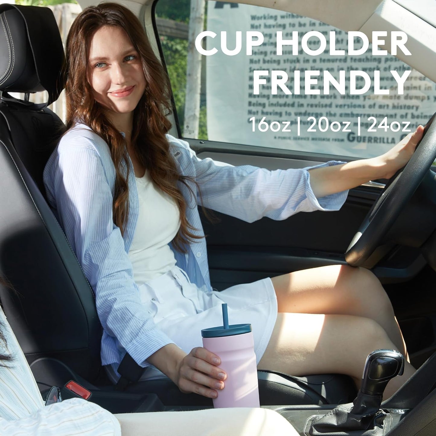 COKTIK 24oz Insulated Tumbler with Lid and Straw 2 Lids (Straw/Flip) Iced Coffee Cup Reusable Stainless Steel Travel Mug Water Bottle Cupholder Friendly for Women Men Her Him (Blush)