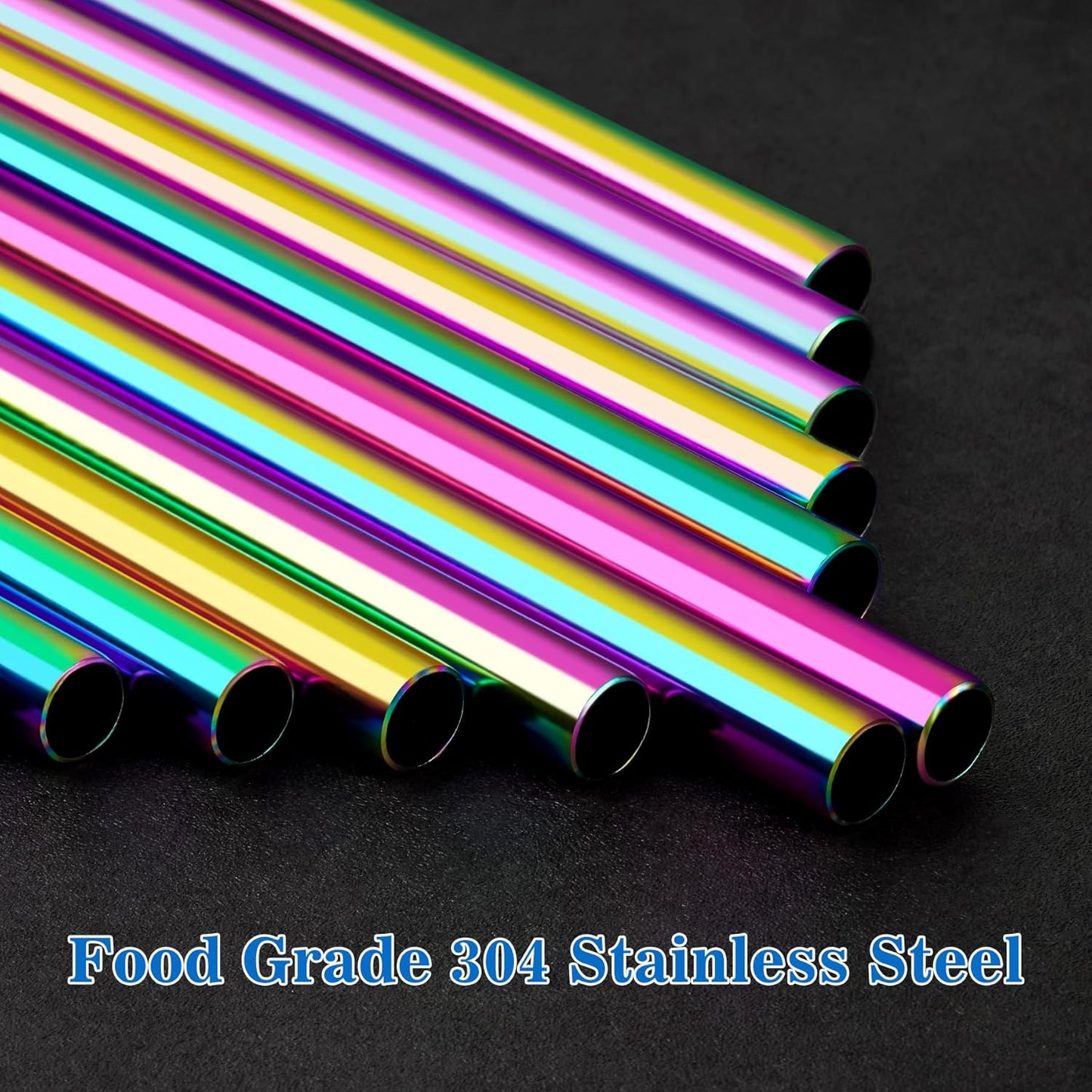 Tomorotec 8-Pack Bent Stainless Steel Straws for 40oz Stanley Tumblers, 12" Metal Straws for Stanley Cup with 1 Brush, Reusable Drinking Straws for Smoothies, Milkshakes, Dishwasher Safe (Iridescent)